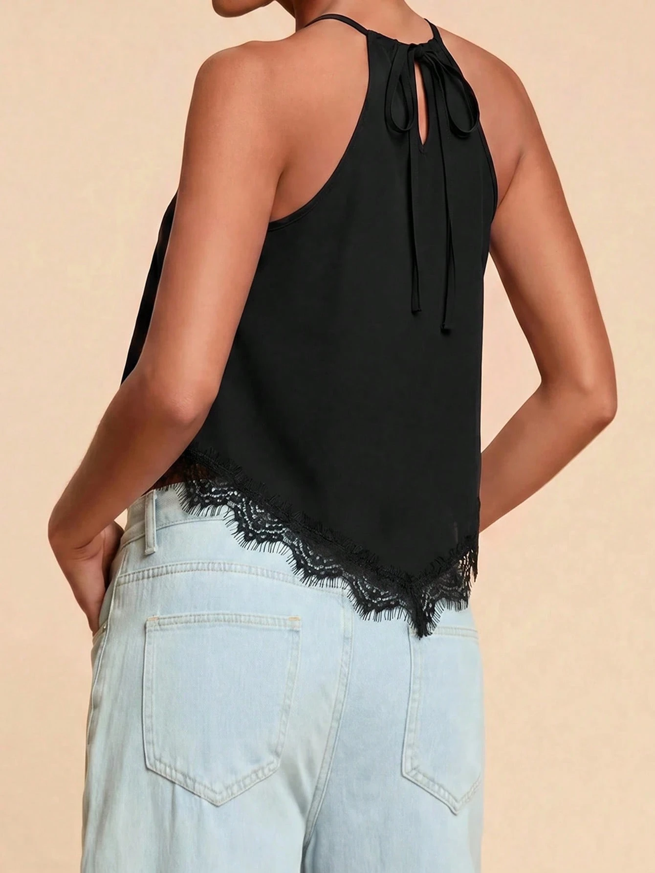 Travachic Débardeur femme à rayures avec ourlet asymétrique et col licou, beige clair, — vue 7