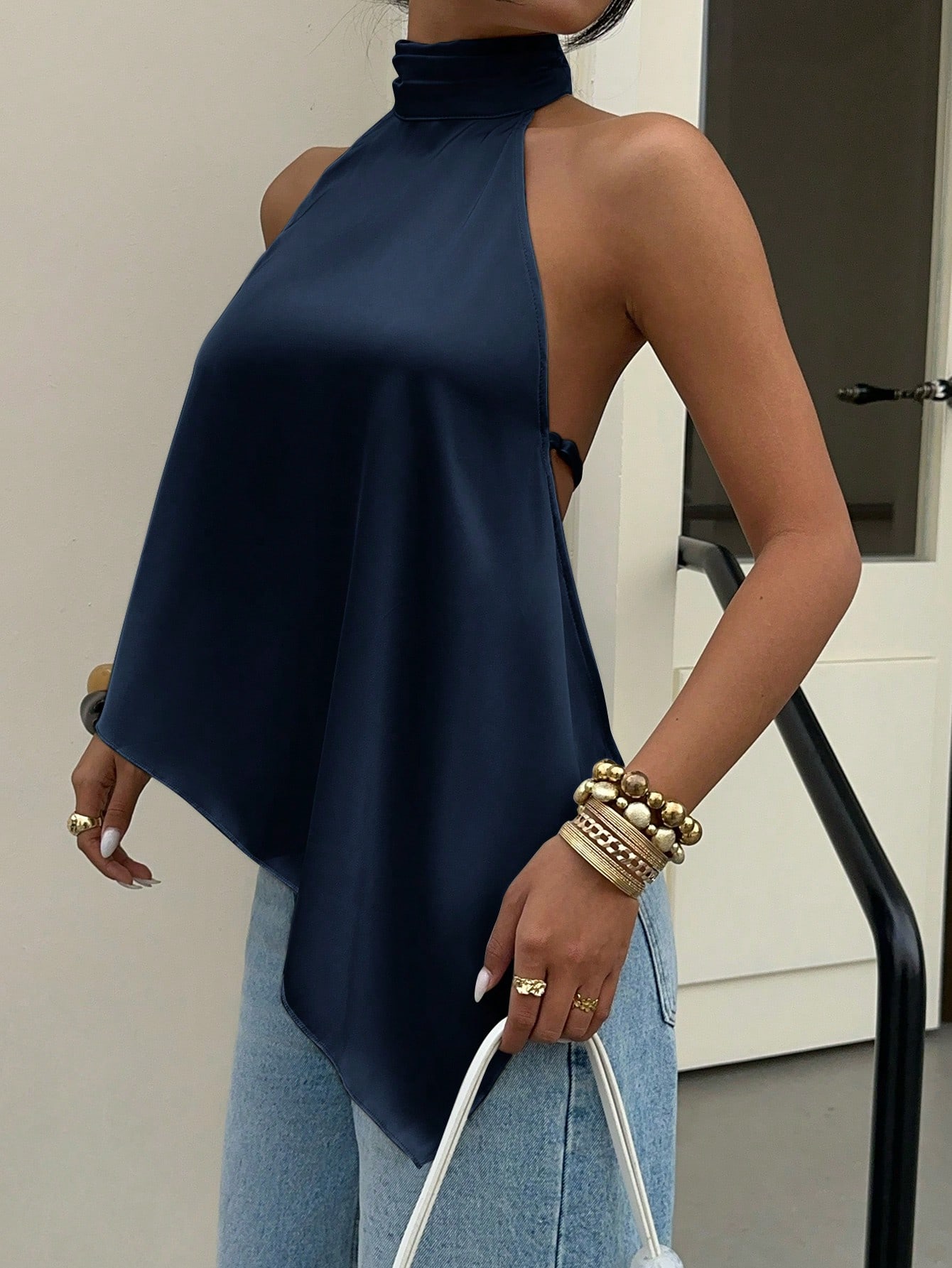 Siren Gaze Débardeur satin dos nu élégant pour femme, été — vue 10