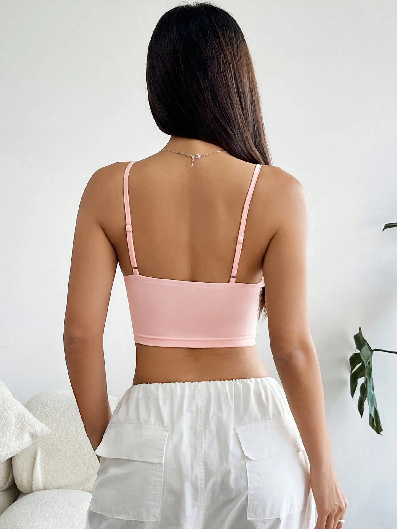 EZwear Débardeur court dos nu couleur unie noir sexy pour soirée d'été — vue 6