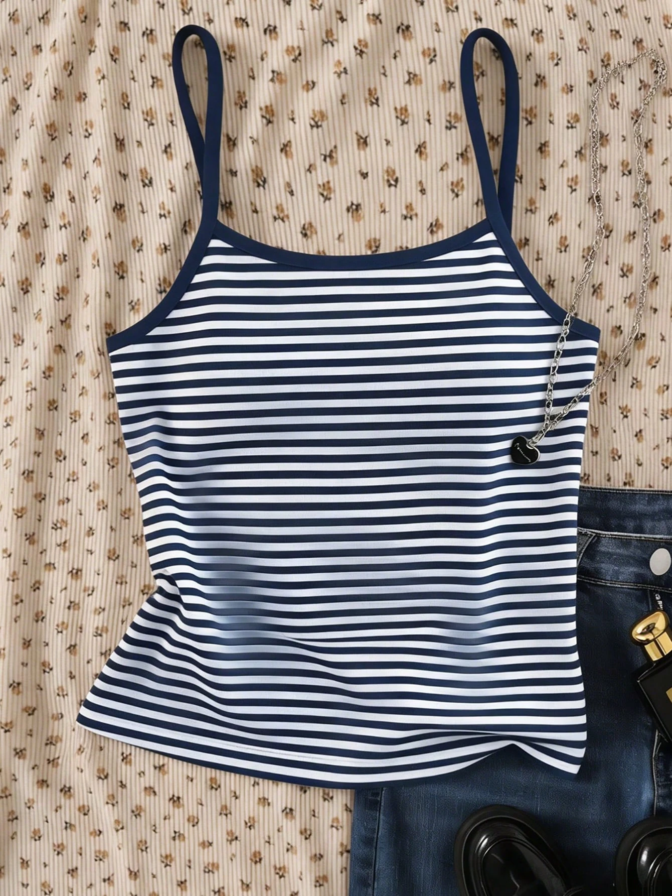 Débardeur camisole à rayures bleues numériques pour adolescentes, style mode décontracté — vue 4