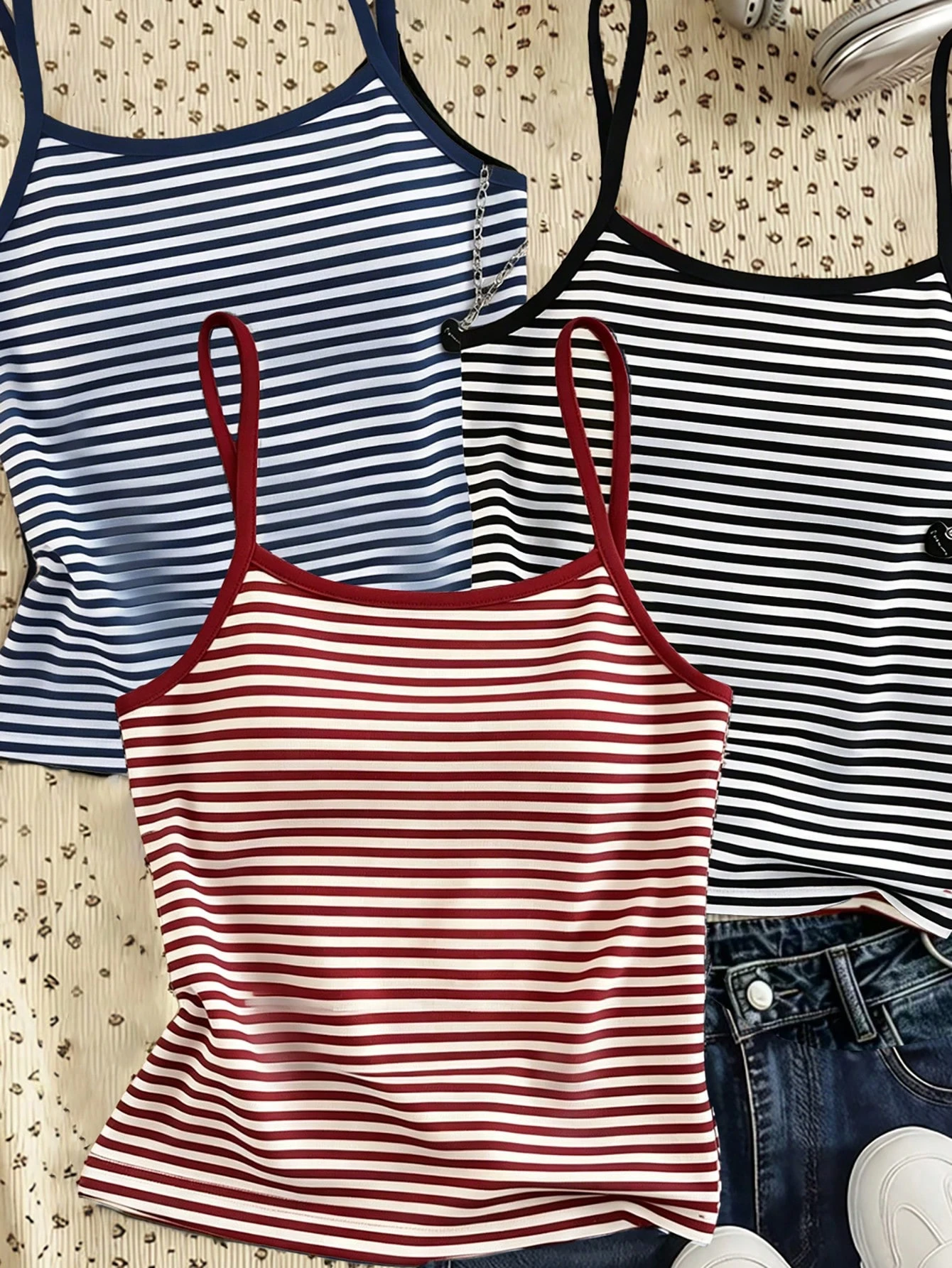 Débardeur camisole à rayures bleues numériques pour adolescentes, style mode décontracté — vue 12