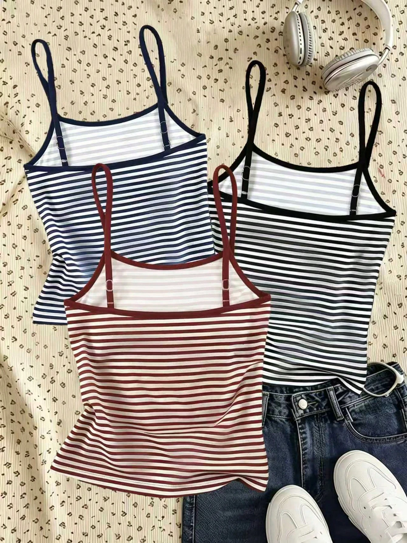 Débardeur camisole à rayures bleues numériques pour adolescentes, style mode décontracté — vue 11