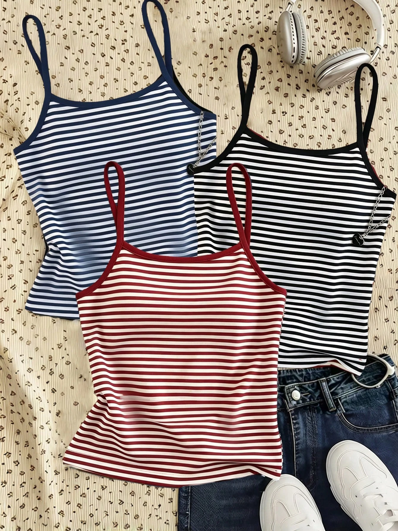 Débardeur camisole à rayures bleues numériques pour adolescentes, style mode décontracté — vue 10