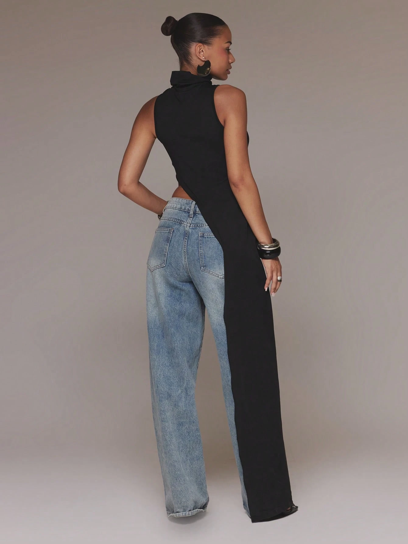 MUSERA Top long sans manches à col montant, coupe asymétrique avec découpe sur le côté et