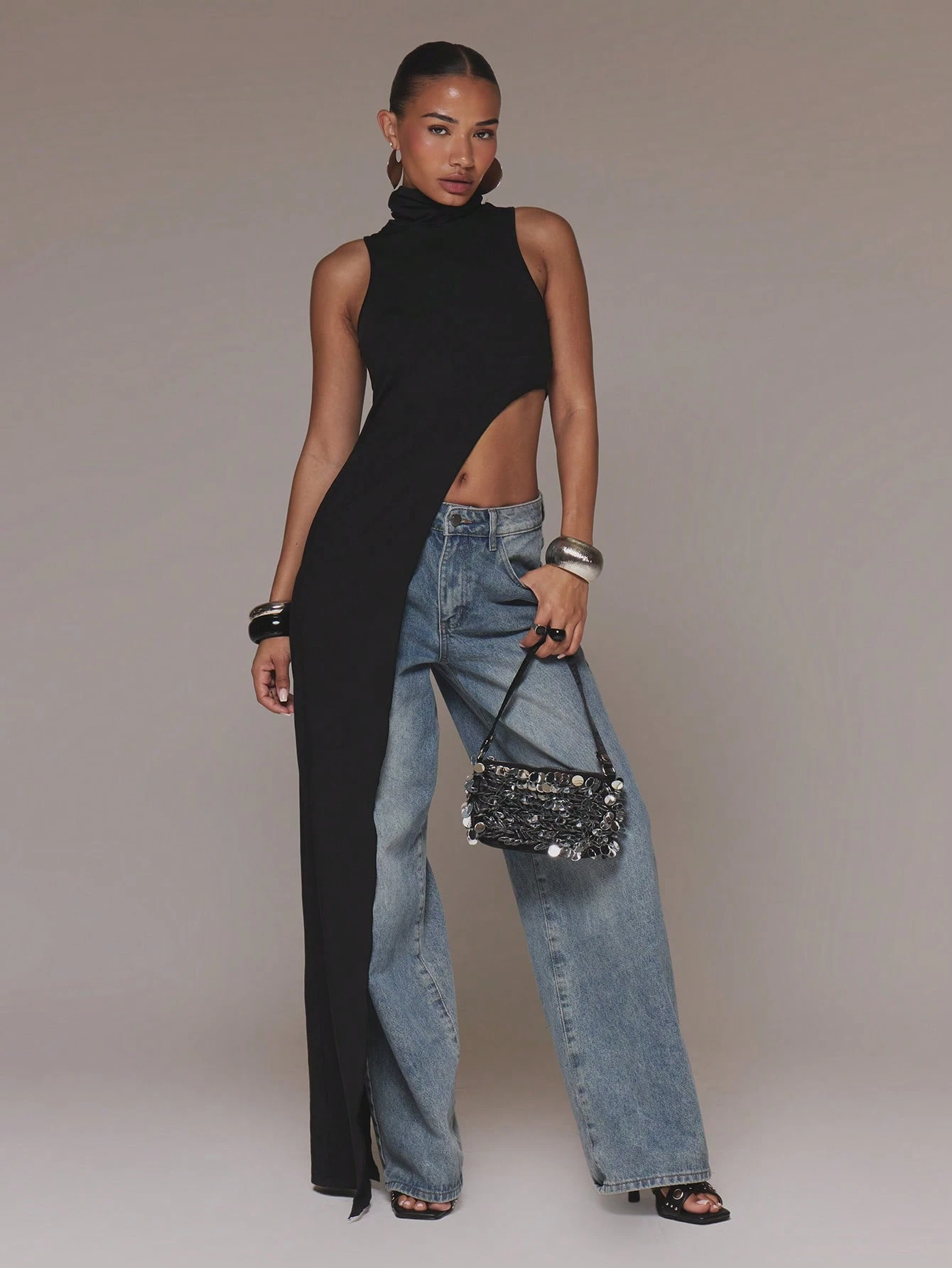 MUSERA Top long sans manches à col montant, coupe asymétrique avec découpe sur le côté et — vue 5