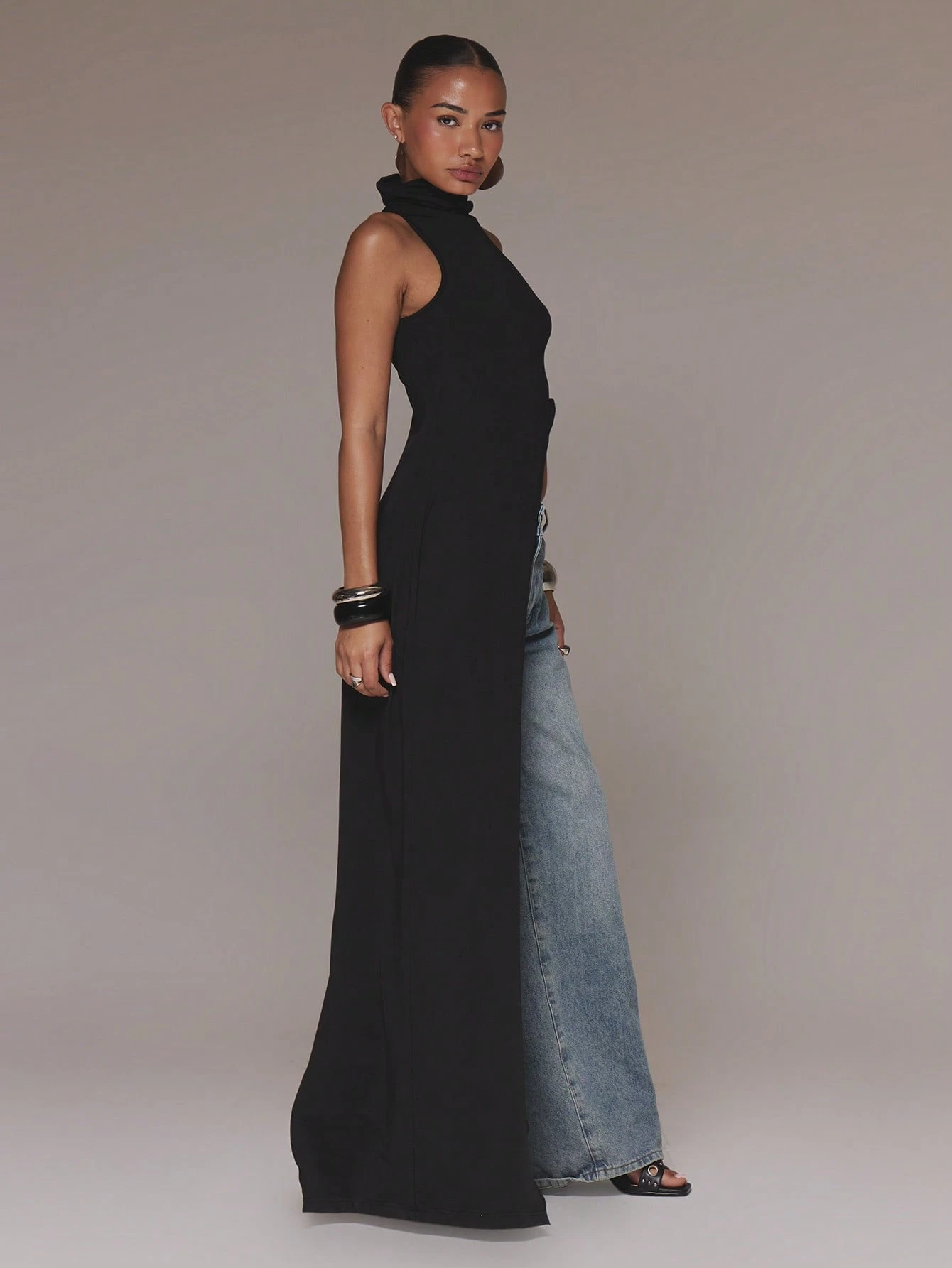 MUSERA Top long sans manches à col montant, coupe asymétrique avec découpe sur le côté et — vue 9