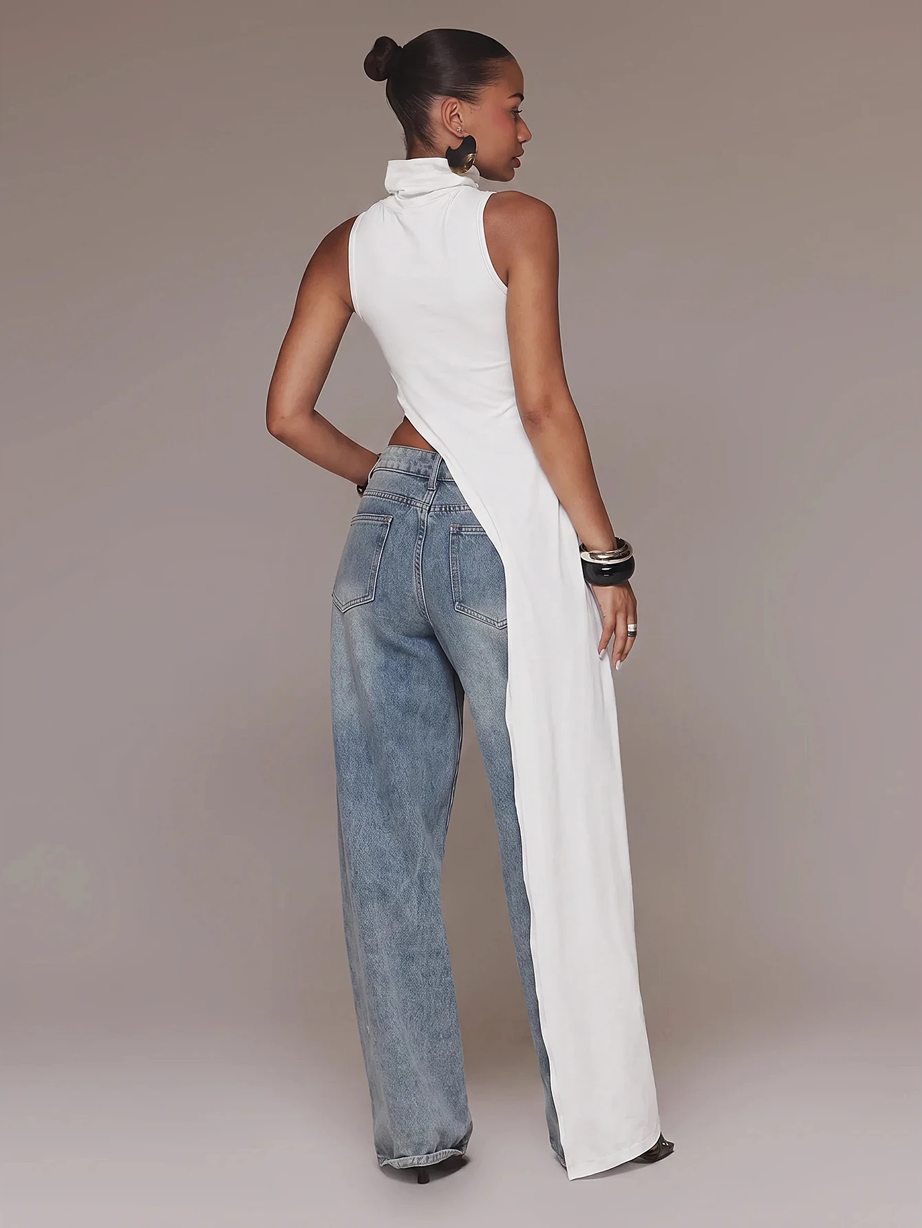 MUSERA Top long sans manches à col montant, coupe asymétrique avec découpe sur le côté et — vue 8