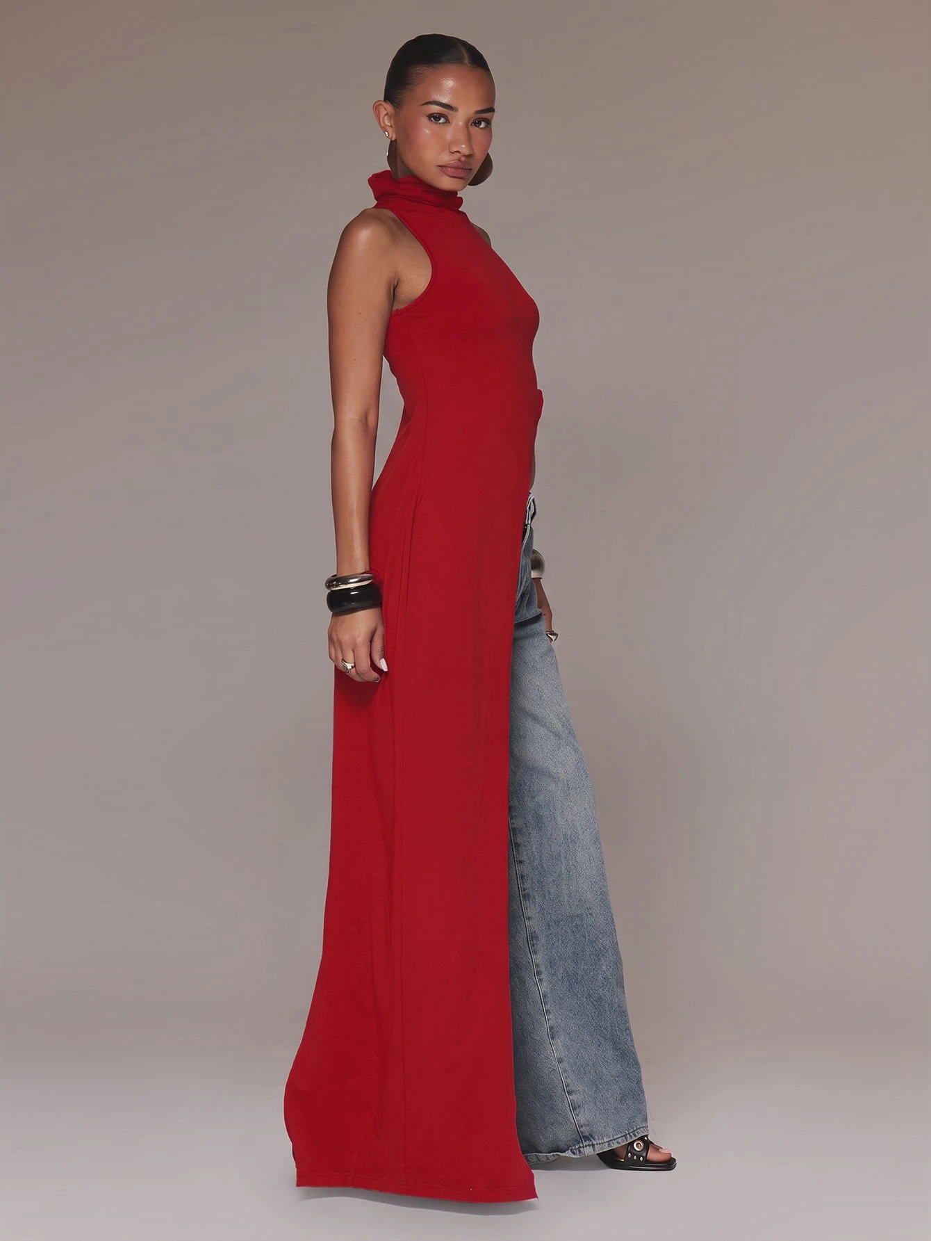 MUSERA Top long sans manches à col montant, coupe asymétrique avec découpe sur le côté et — vue 11