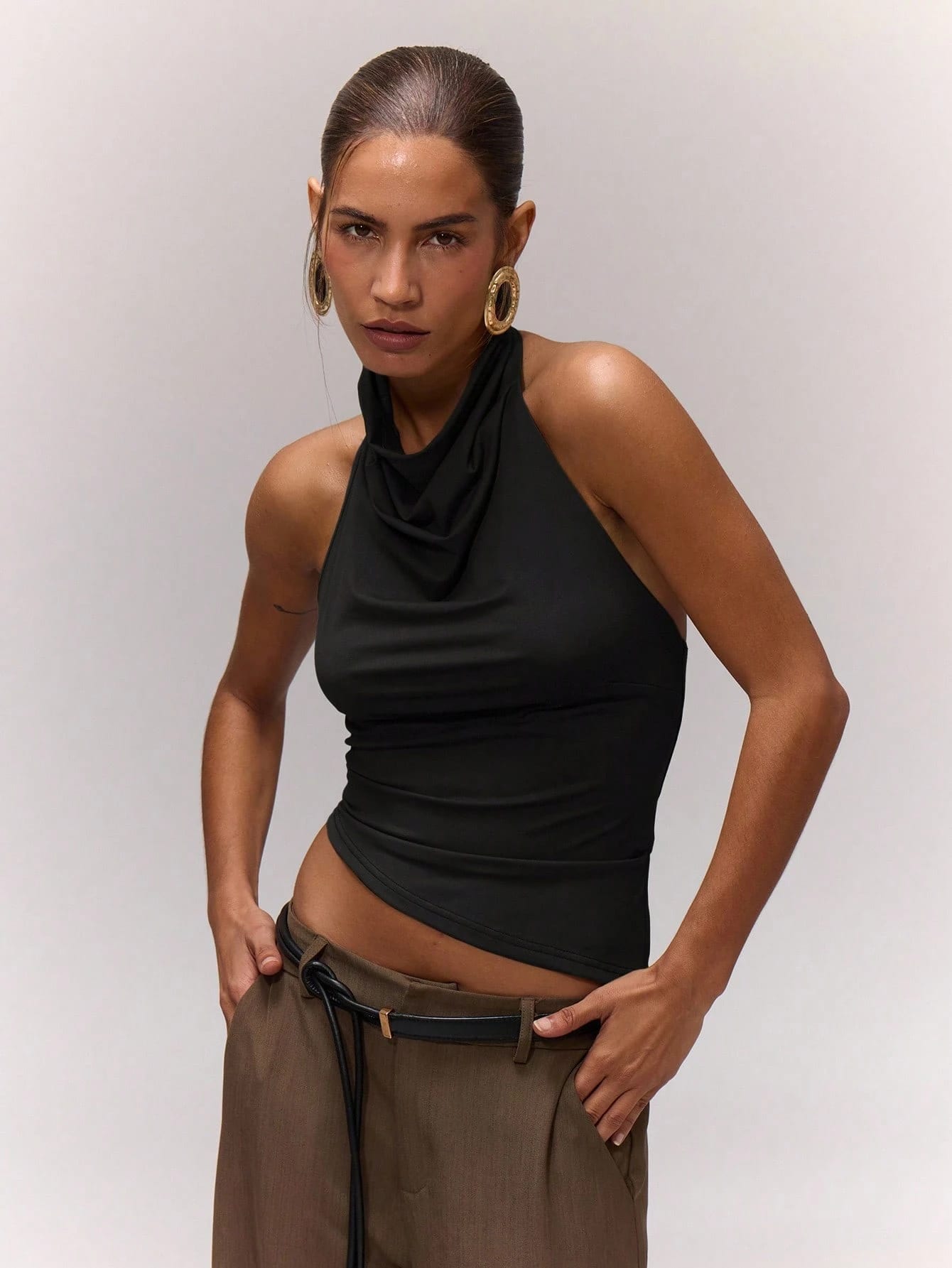 MUSERA Top asymétrique drapé à col licou, style romantique, pour vacances, festival à