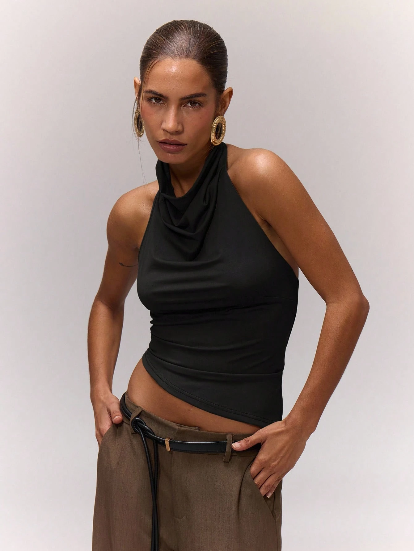 MUSERA Top asymétrique drapé à col licou, style romantique, pour vacances, festival à