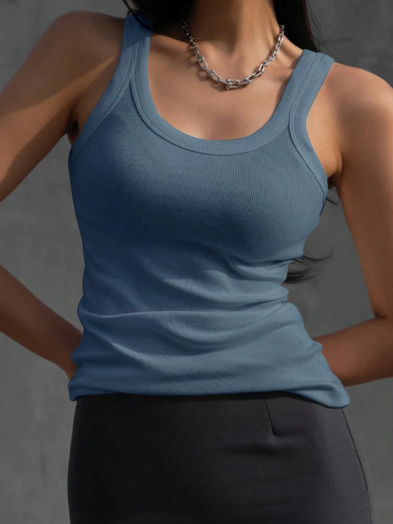 DAZY Débardeur casual à col rond unicolore doublé thermique pour femmes, automne/hiver — vue 6