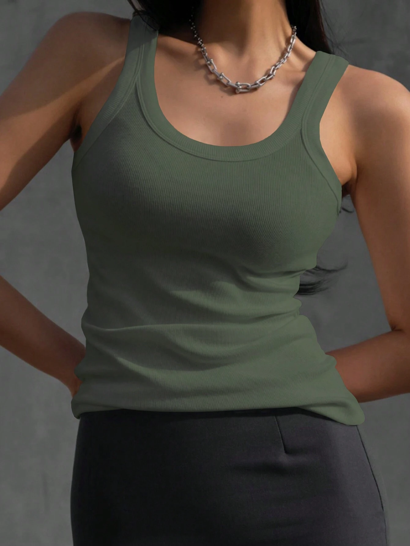 DAZY Débardeur casual à col rond unicolore doublé thermique pour femmes, automne/hiver — vue 4