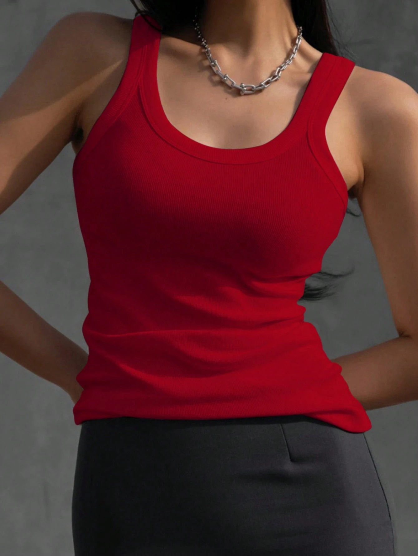DAZY Débardeur casual à col rond unicolore doublé thermique pour femmes, automne/hiver — vue 5