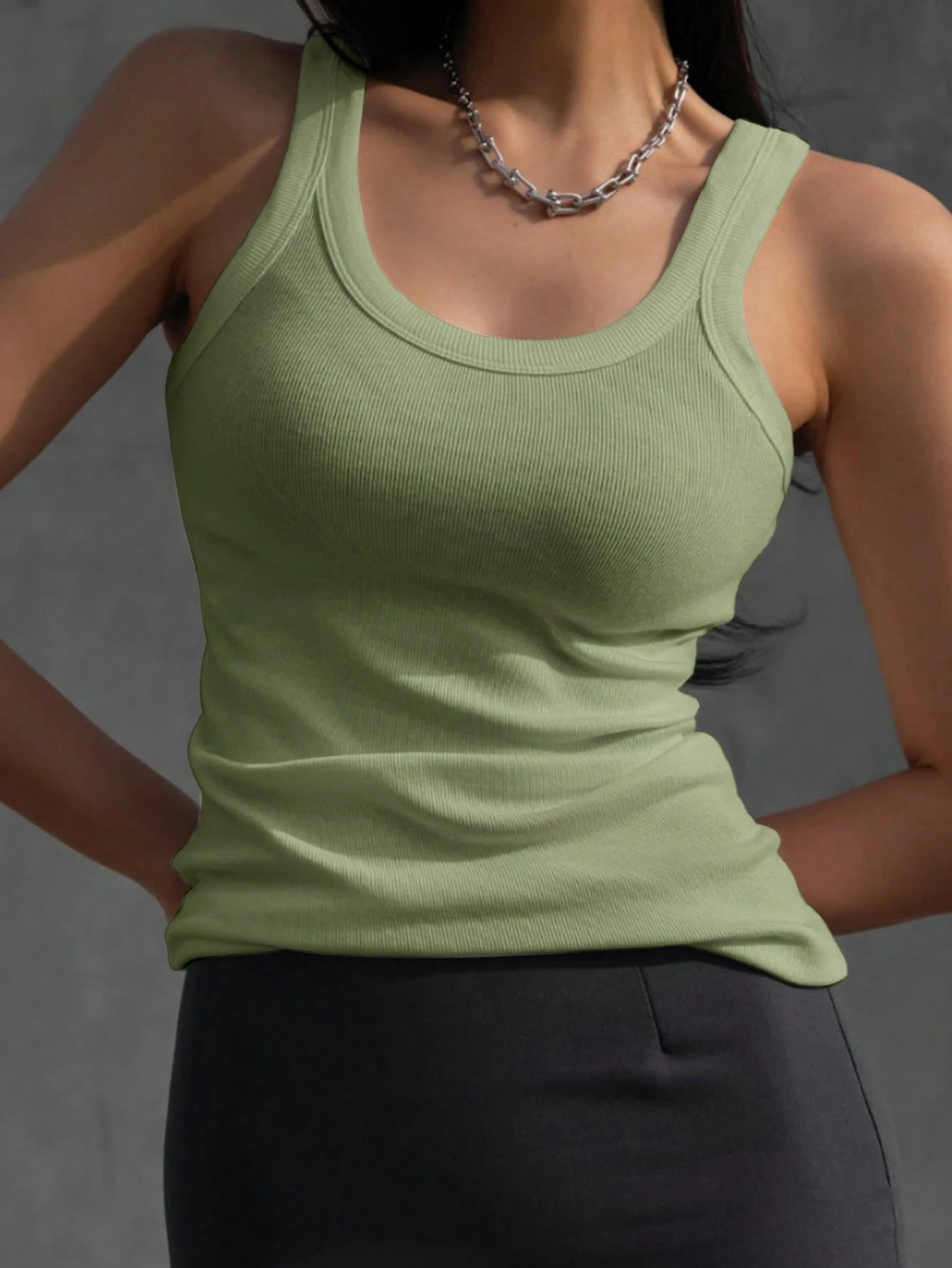 DAZY Débardeur casual à col rond unicolore doublé thermique pour femmes, automne/hiver — vue 7
