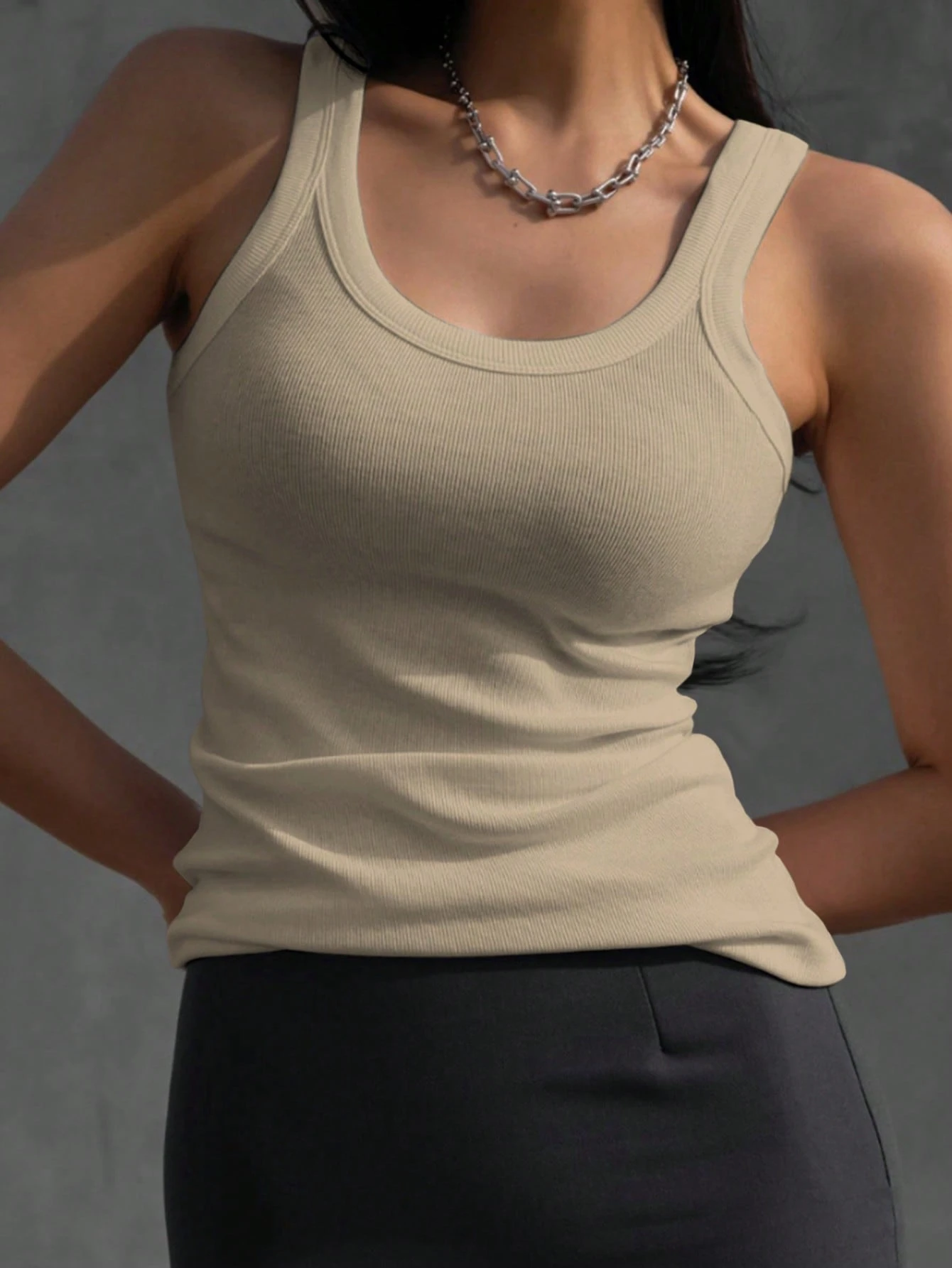 DAZY Débardeur casual à col rond unicolore doublé thermique pour femmes, automne/hiver — vue 9