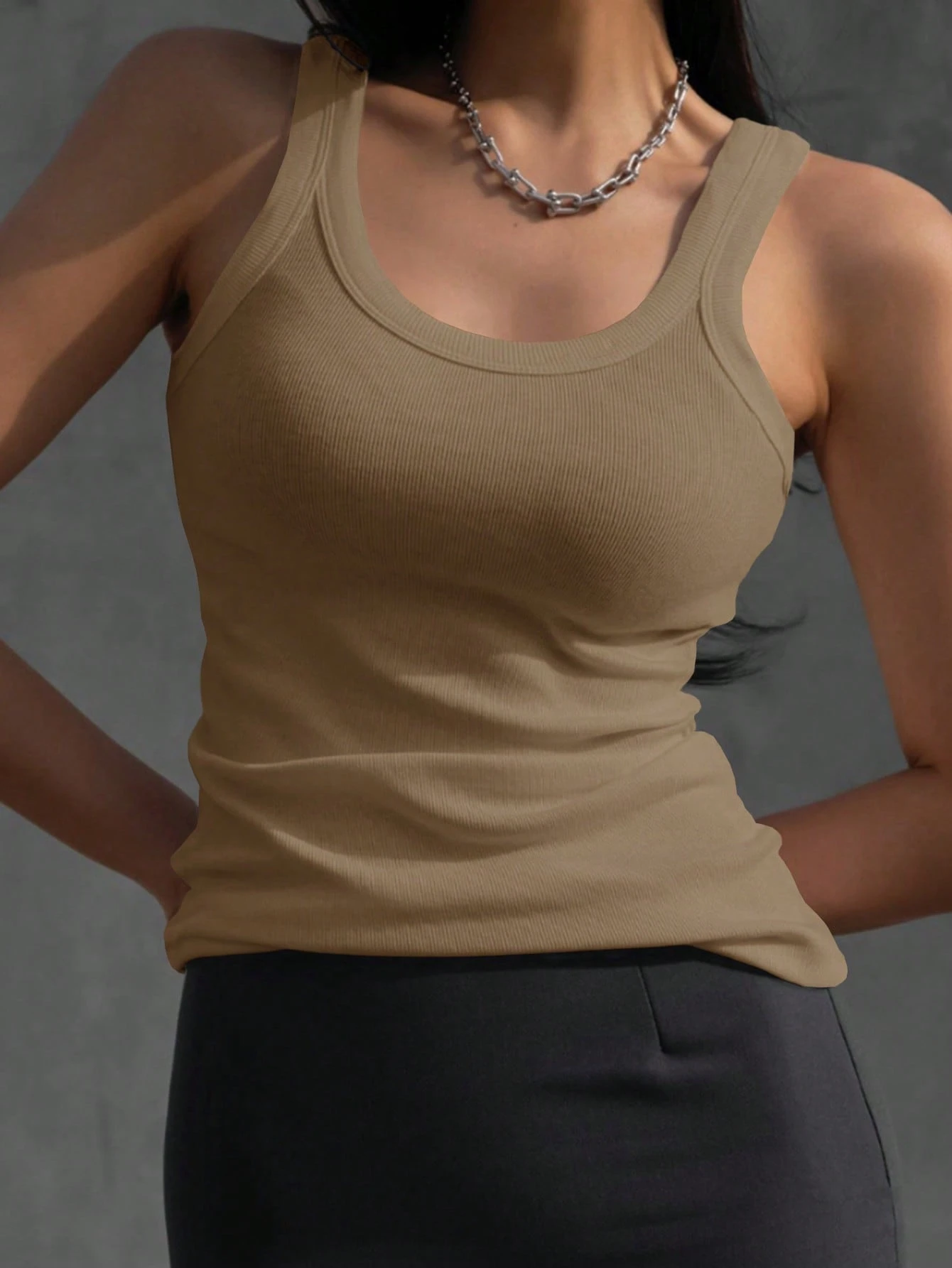 DAZY Débardeur casual à col rond unicolore doublé thermique pour femmes, automne/hiver — vue 12