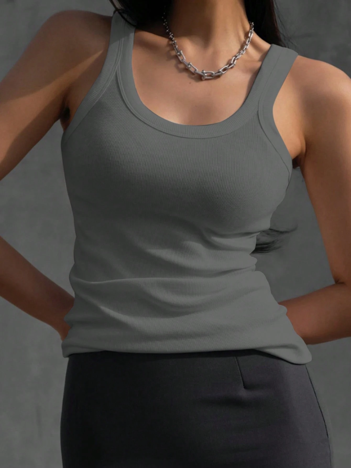 DAZY Débardeur casual à col rond unicolore doublé thermique pour femmes, automne/hiver — vue 8