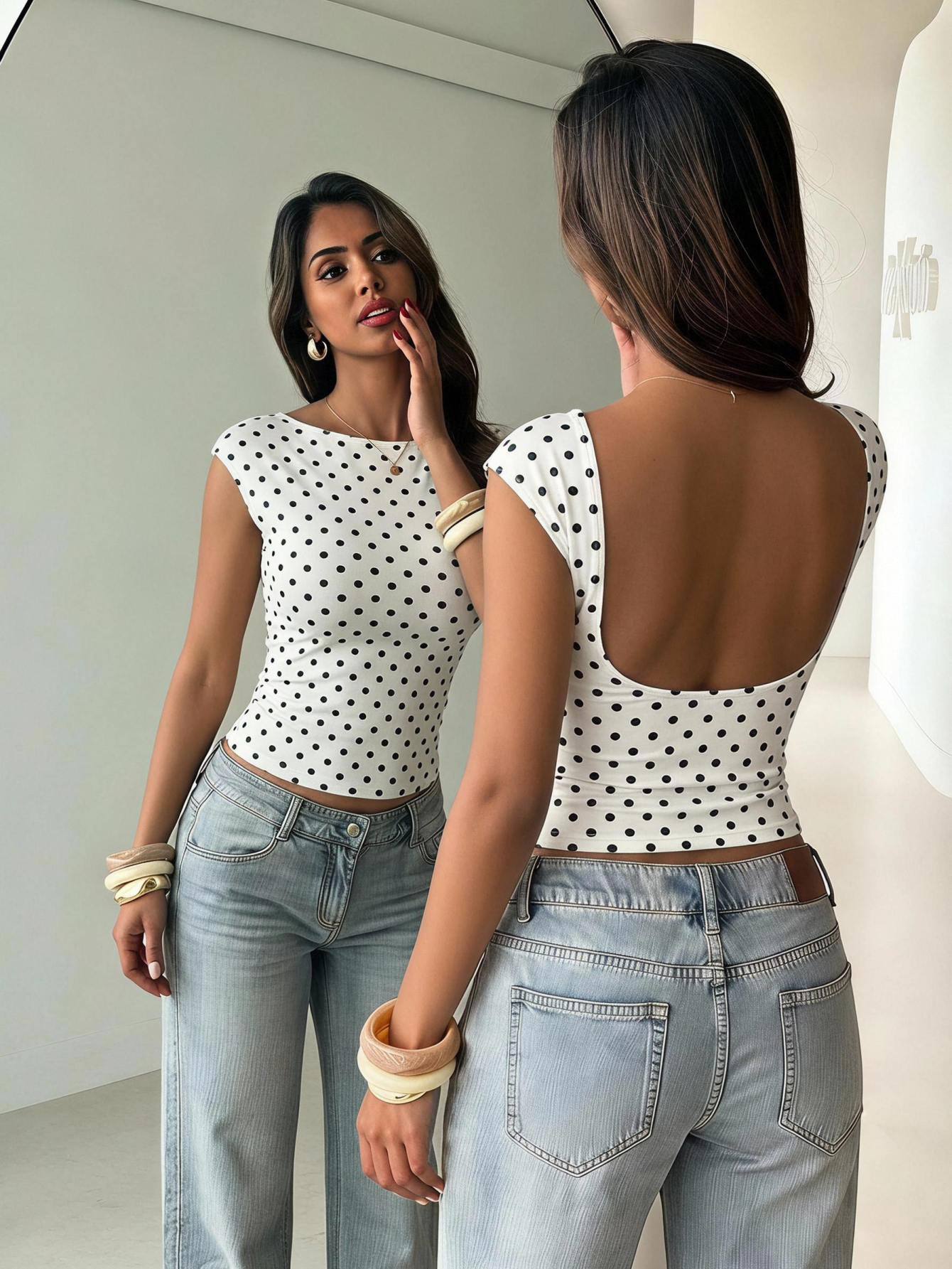 Aloruh T-shirt sexy dos nu à manches courtes pour femmes, top d'été pour boîte de nuit, — vue 3