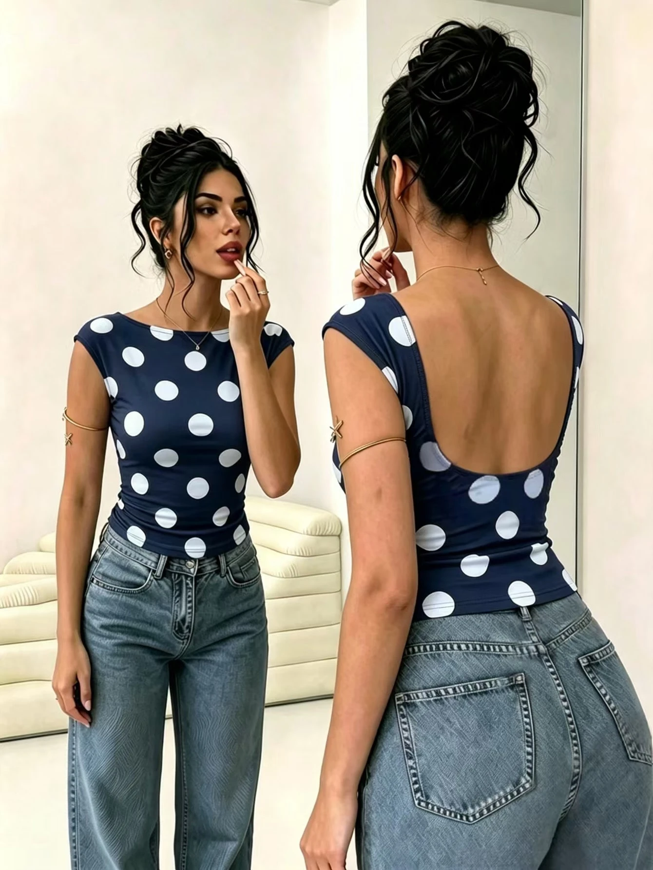 Aloruh T-shirt sexy dos nu à manches courtes pour femmes, top d'été pour boîte de nuit, — vue 6