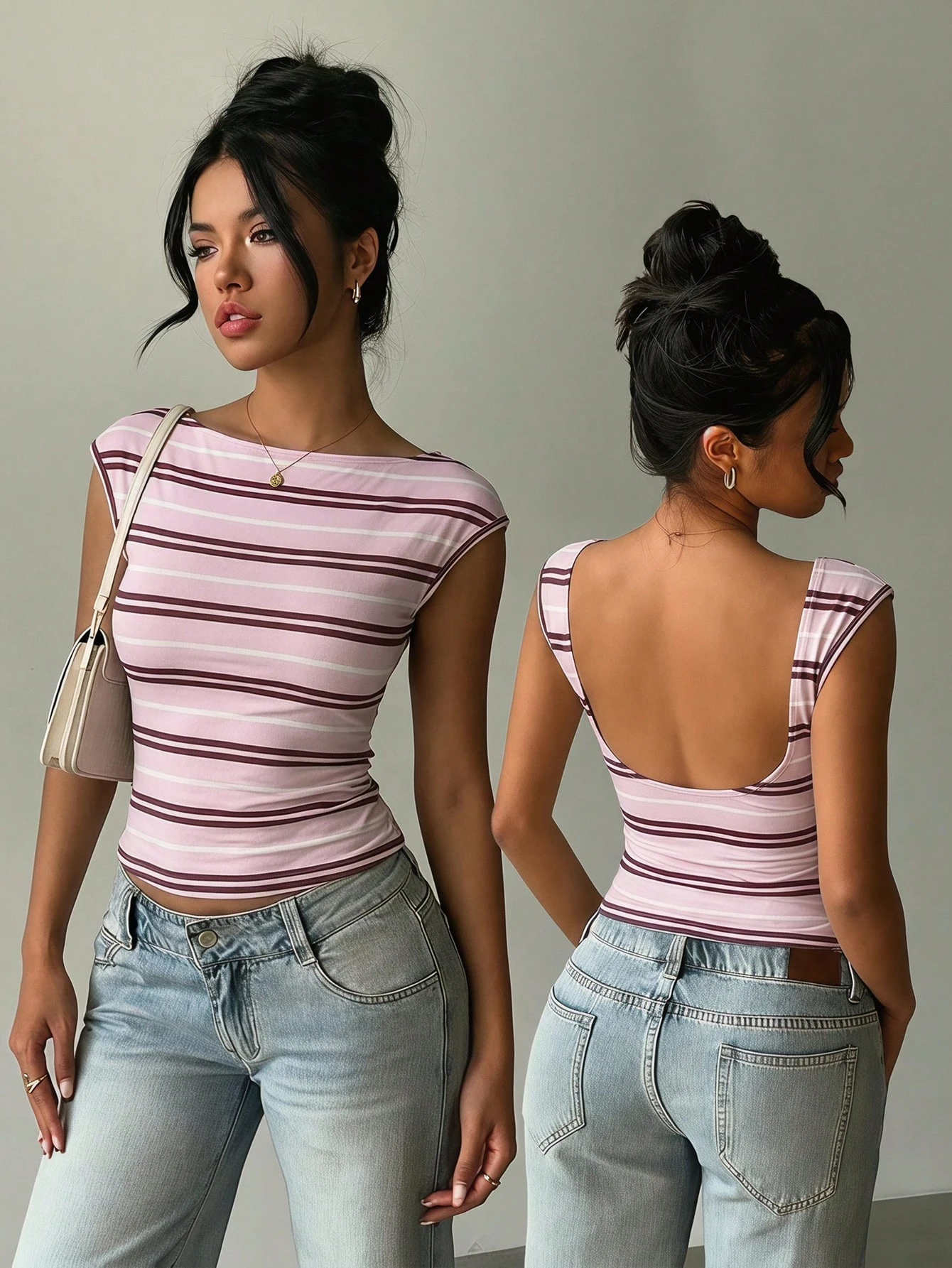 Aloruh T-shirt sexy dos nu à manches courtes pour femmes, top d'été pour boîte de nuit, — vue 5