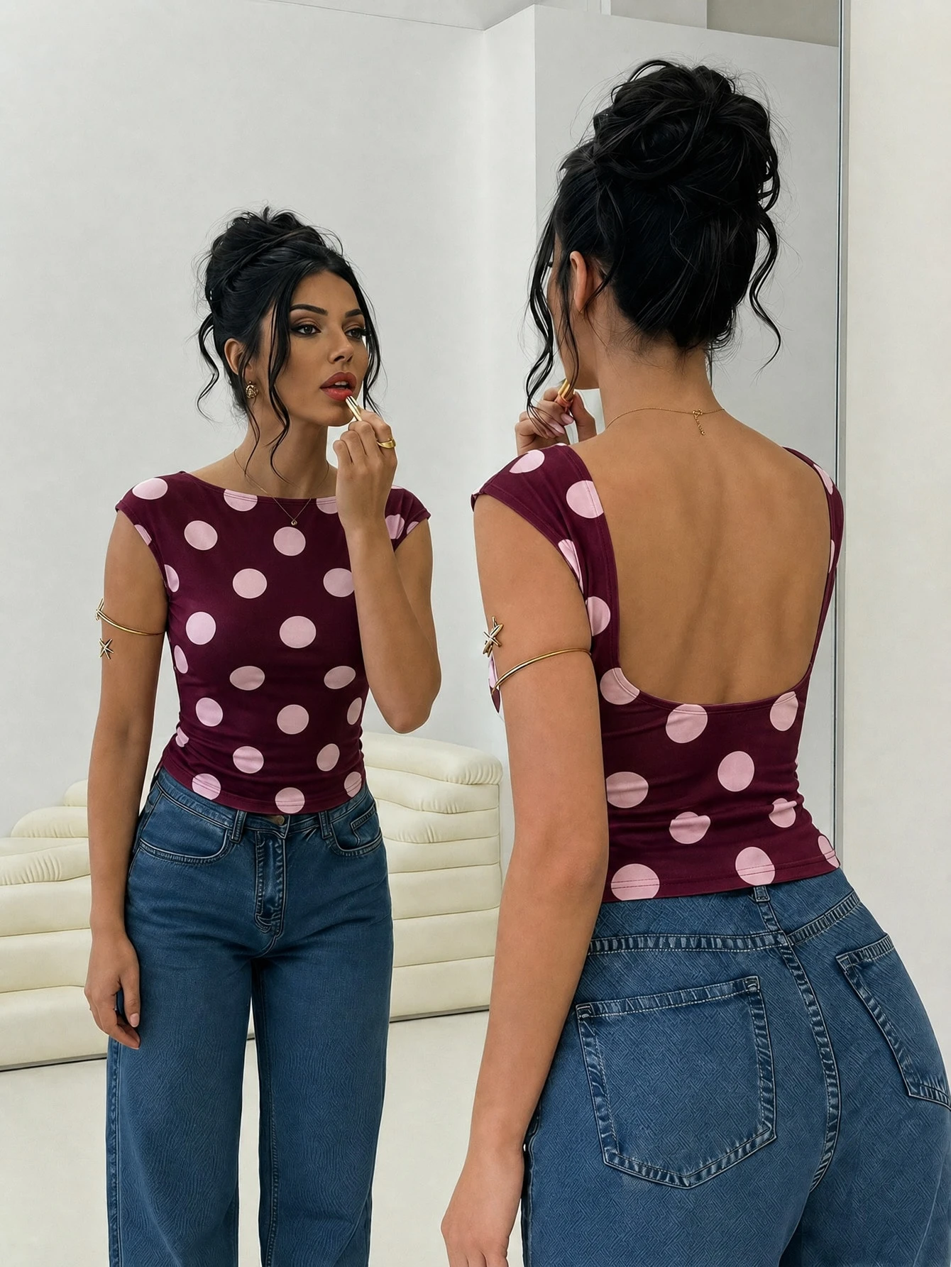Aloruh T-shirt sexy dos nu à manches courtes pour femmes, top d'été pour boîte de nuit, — vue 4