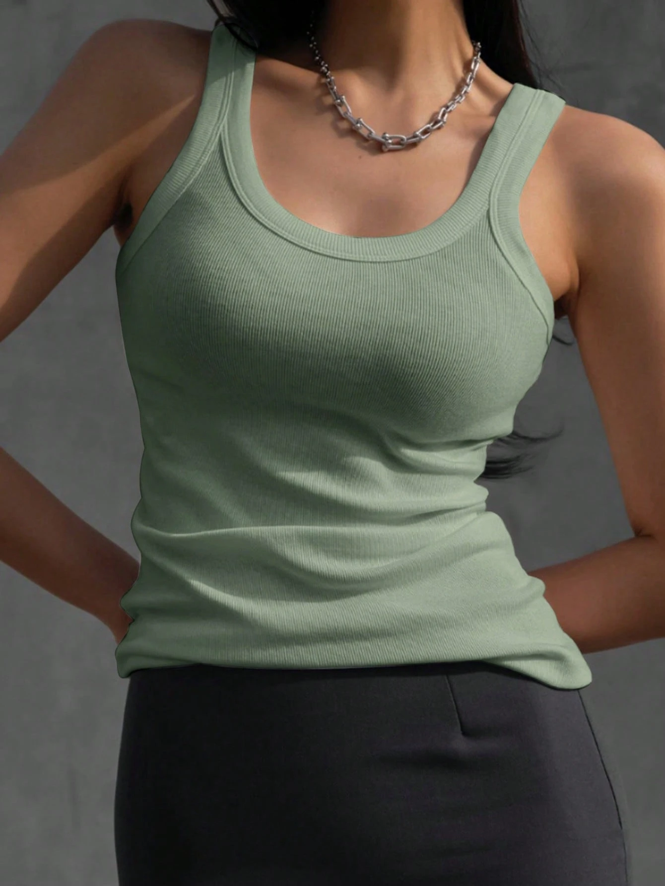 DAZY Débardeur casual à col rond unicolore doublé thermique pour femmes, automne/hiver — vue 17
