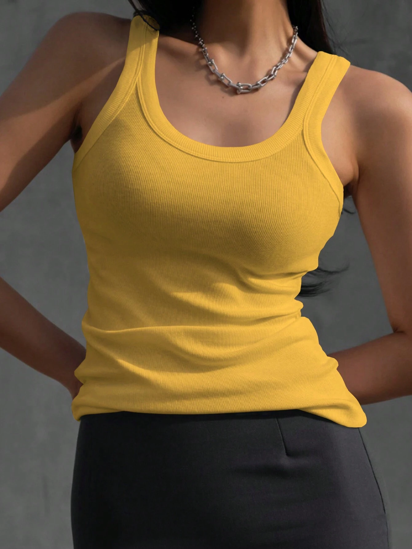 DAZY Débardeur casual à col rond unicolore doublé thermique pour femmes, automne/hiver — vue 15