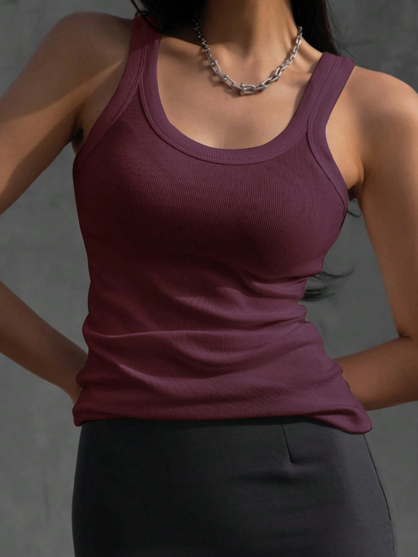 DAZY Débardeur casual à col rond unicolore doublé thermique pour femmes, automne/hiver — vue 16