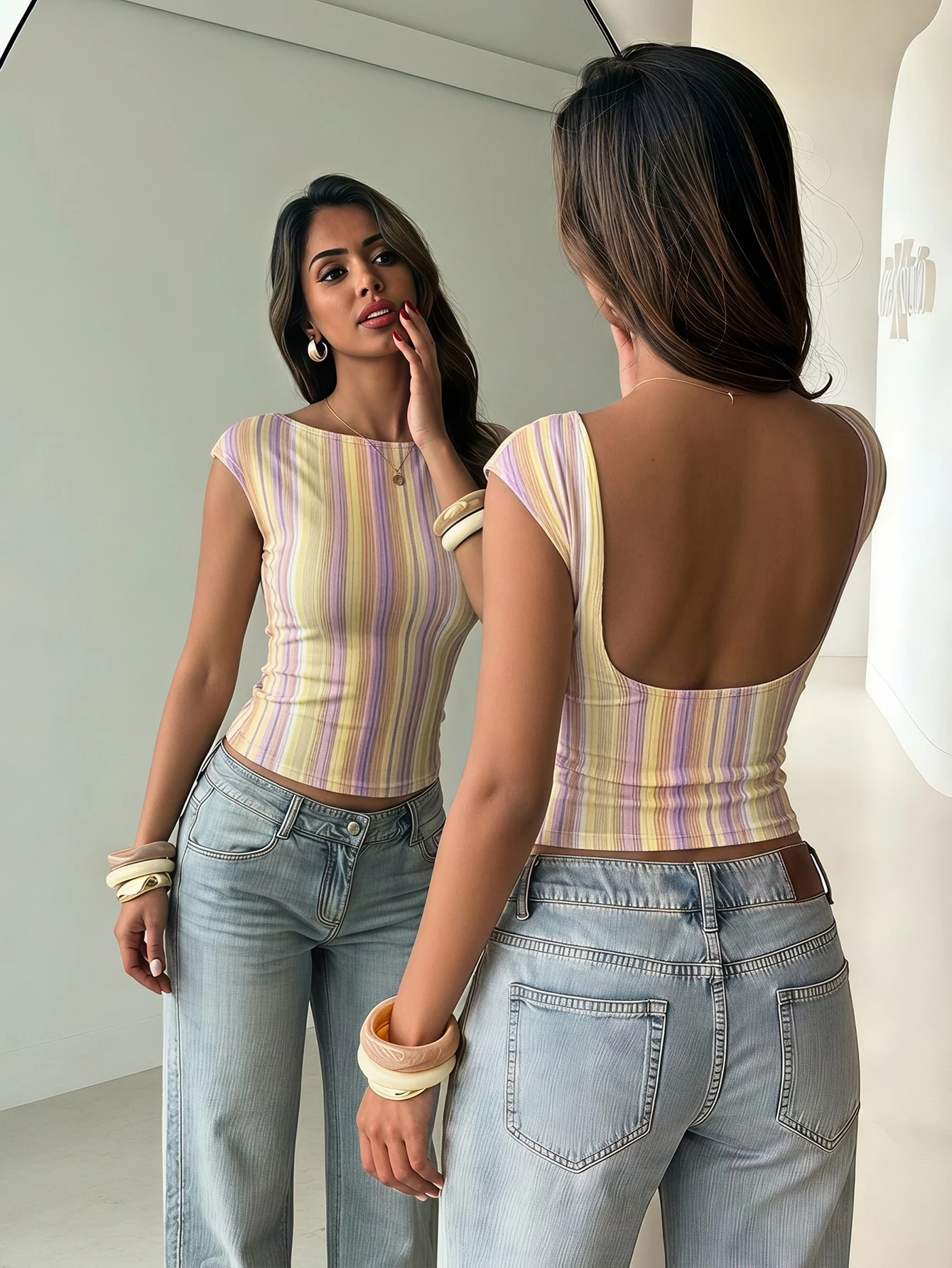 Aloruh T-shirt sexy dos nu à manches courtes pour femmes, top d'été pour boîte de nuit, — vue 7