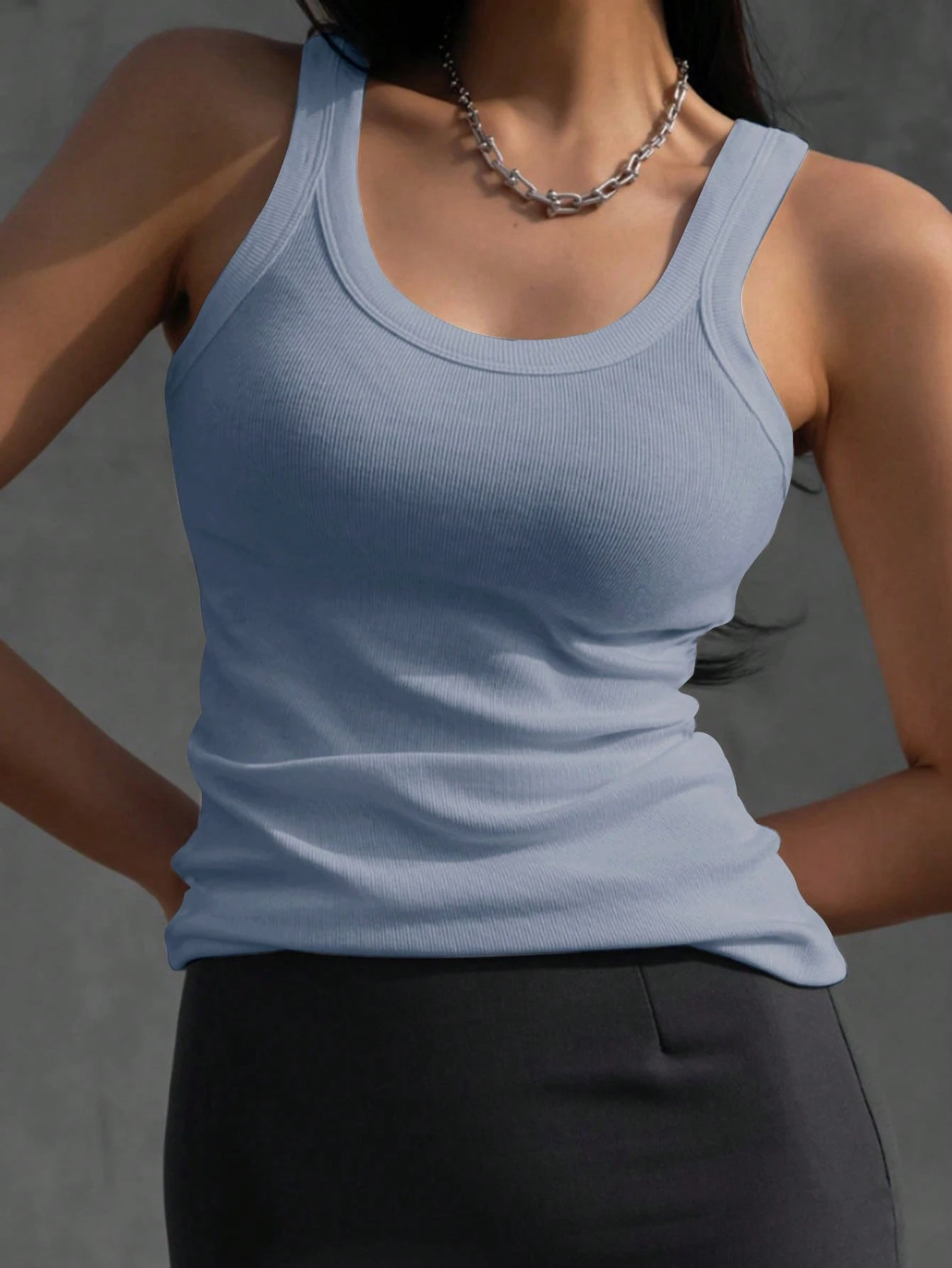 DAZY Débardeur casual à col rond unicolore doublé thermique pour femmes, automne/hiver — vue 19