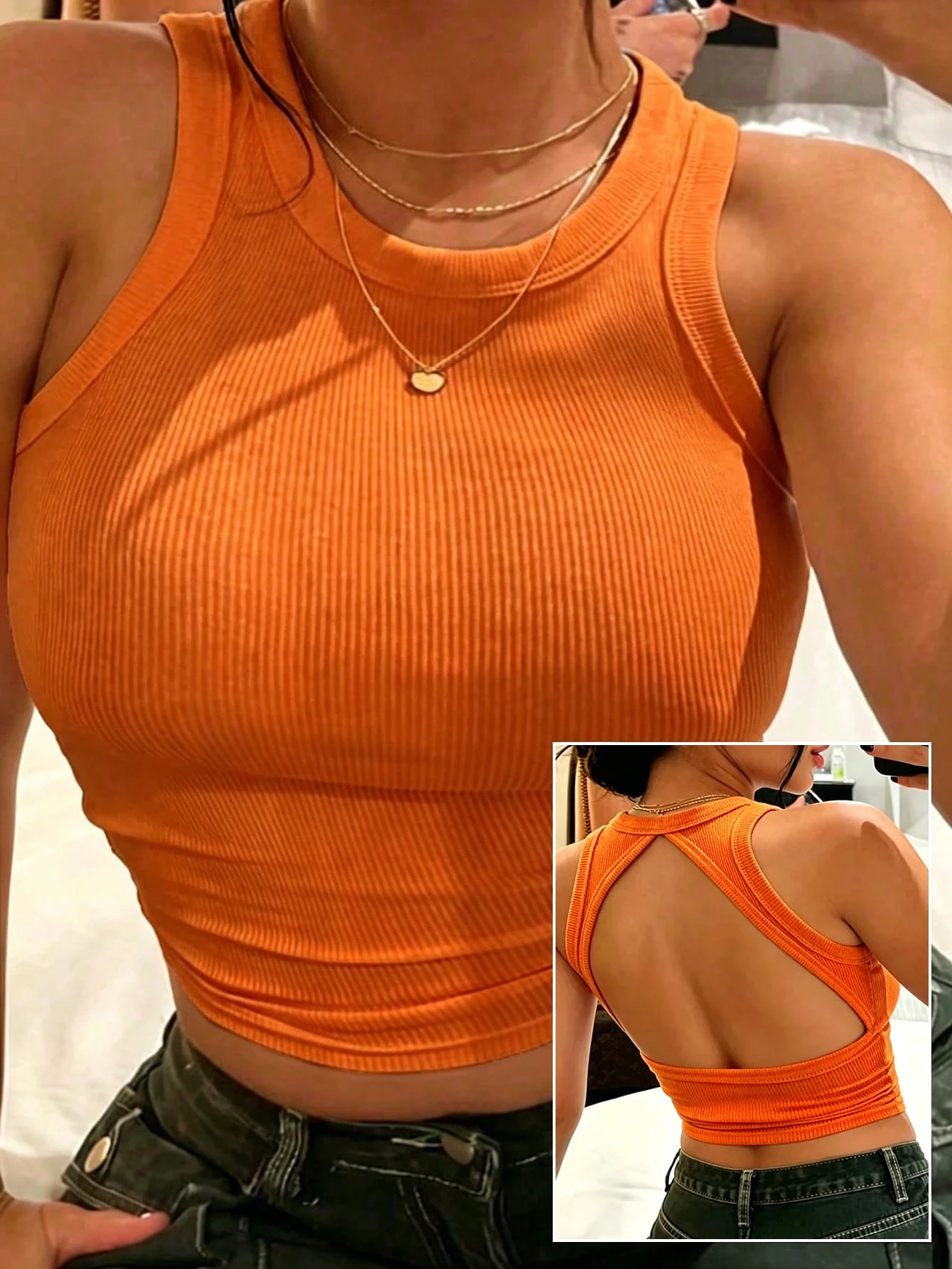 INAWLY Débardeur d'été pour femme, couleur unie, col rond, ajusté — vue 13