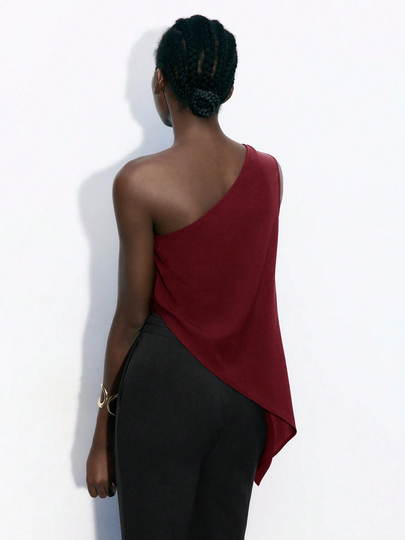 Maija Top décontracté sans manches plissé de couleur unie blanc asymétrique pour femmes, — vue 8