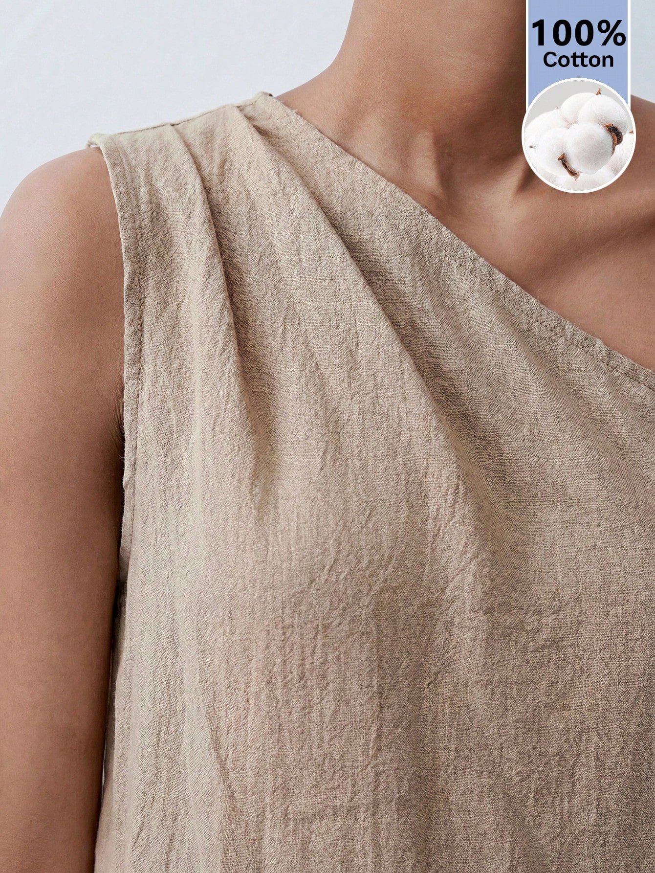 Maija Top décontracté sans manches plissé de couleur unie blanc asymétrique pour femmes, — vue 9