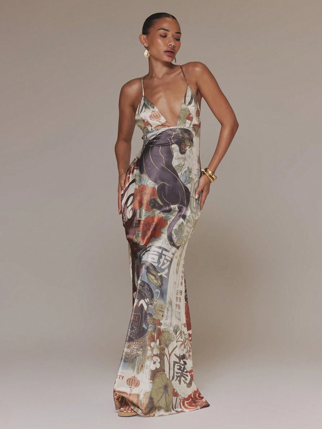 MUSERA Robe maxi ajustée avec détail de coupe et laçage devant, imprimé animal. Sexy,
