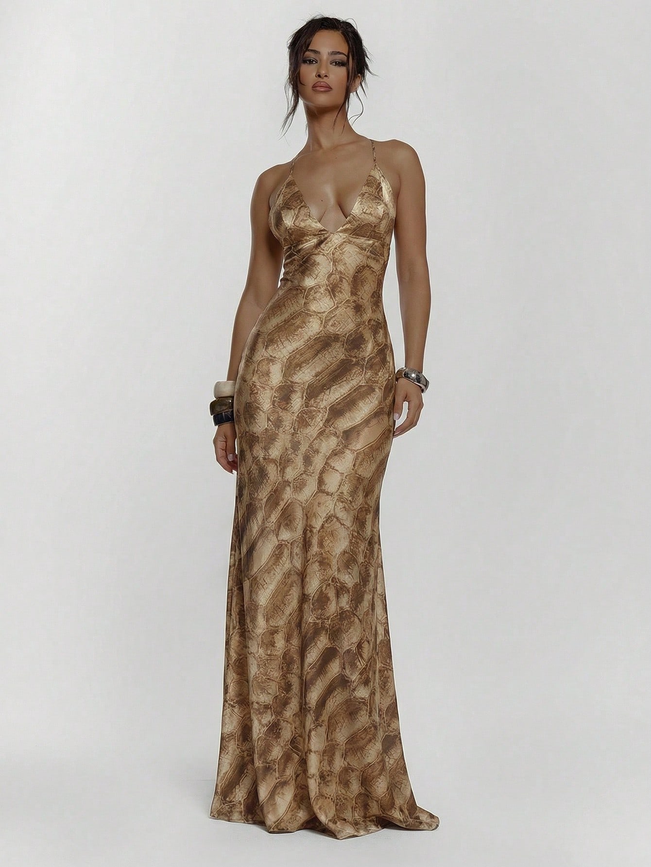MUSERA Robe maxi ajustée avec détail de coupe et laçage devant, imprimé animal. Sexy, — vue 2