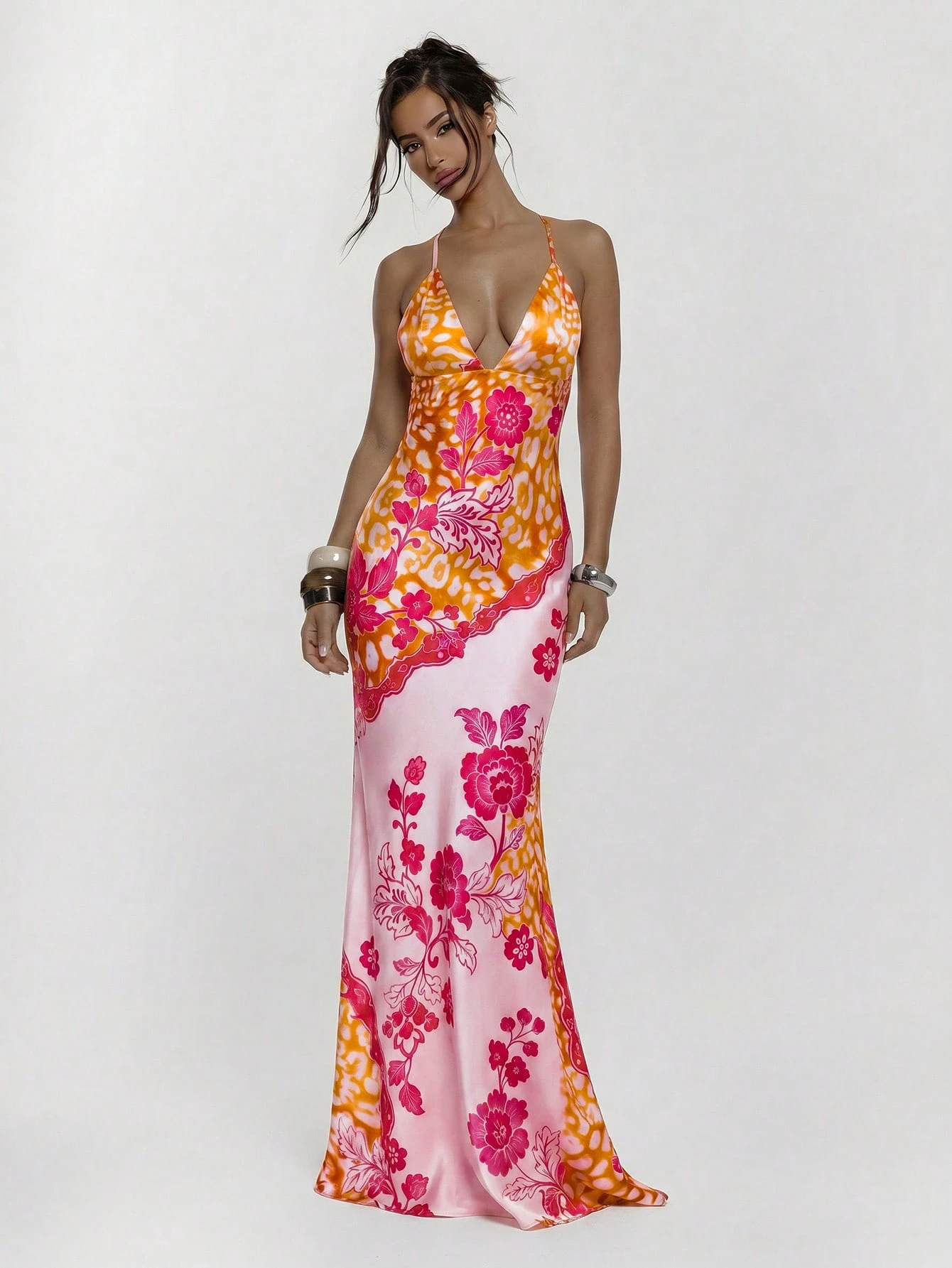 MUSERA Robe maxi ajustée avec détail de coupe et laçage devant, imprimé animal. Sexy, — vue 4