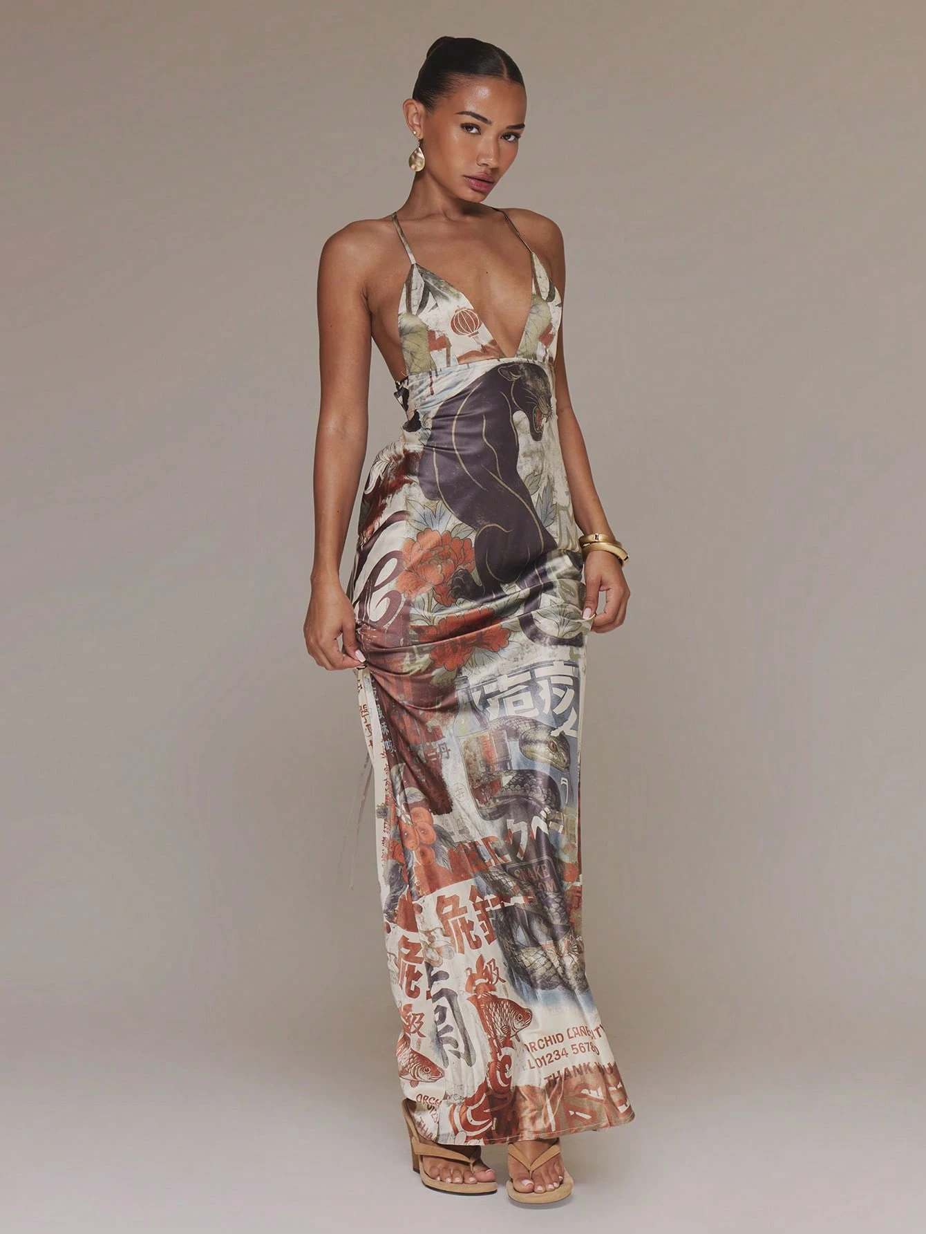 MUSERA Robe maxi ajustée avec détail de coupe et laçage devant, imprimé animal. Sexy, — vue 11
