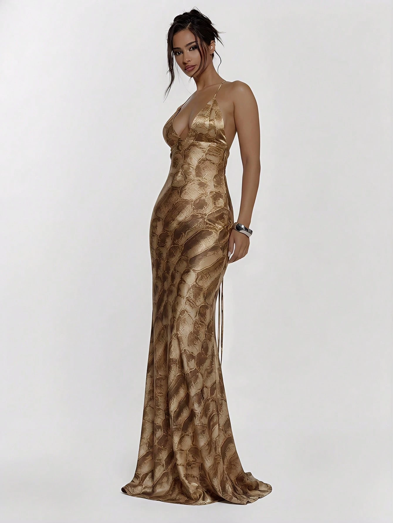 MUSERA Robe maxi ajustée avec détail de coupe et laçage devant, imprimé animal. Sexy, — vue 12