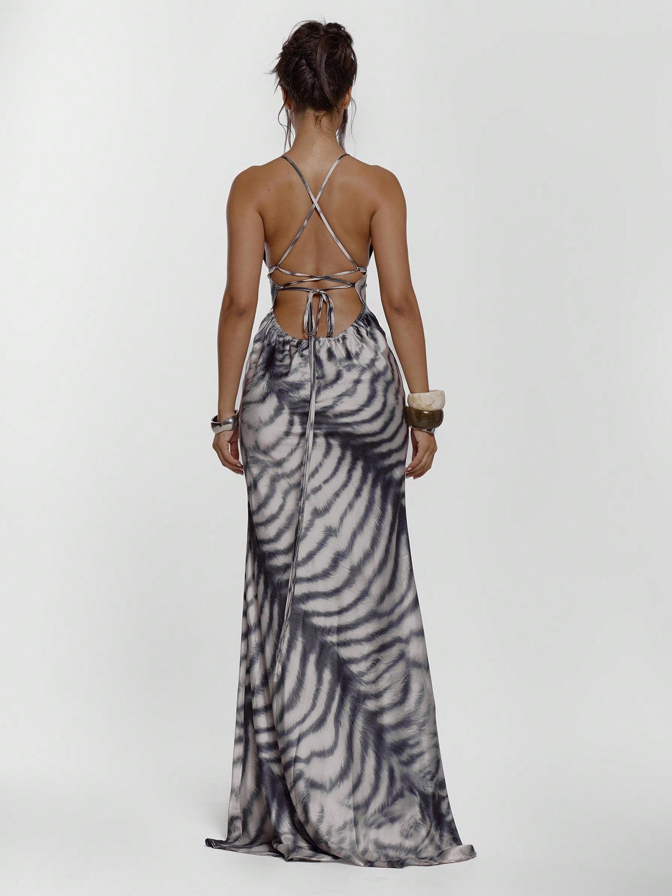 MUSERA Robe maxi ajustée avec détail de coupe et laçage devant, imprimé animal. Sexy, — vue 8