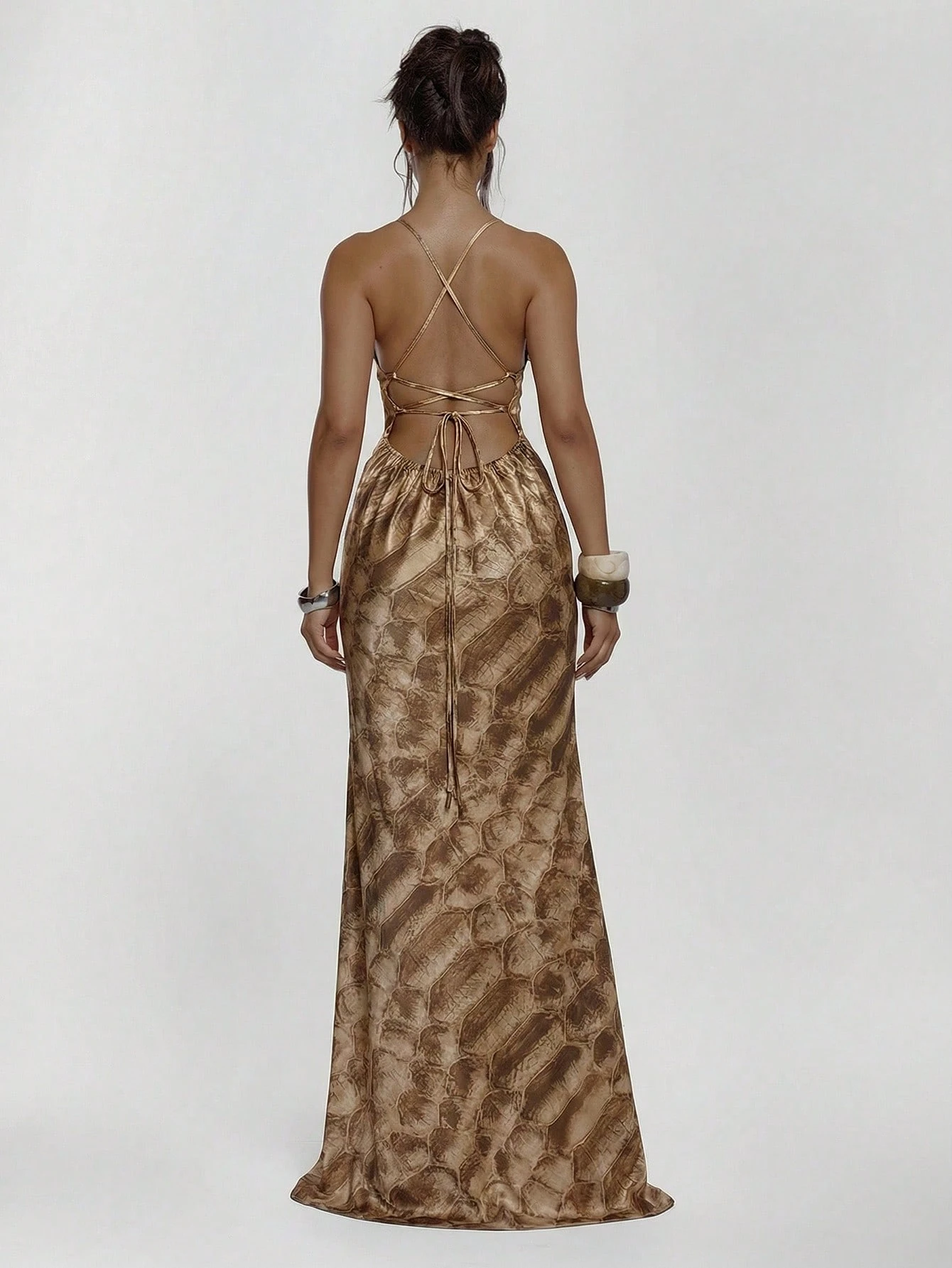 MUSERA Robe maxi ajustée avec détail de coupe et laçage devant, imprimé animal. Sexy, — vue 7