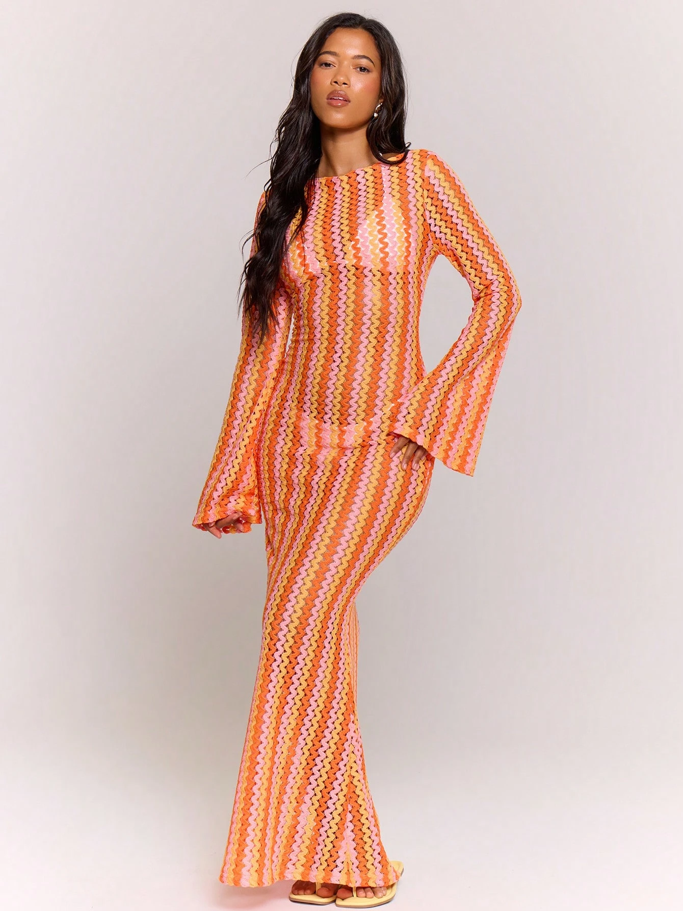 MUSERA Robe Maxi Évasée en Tricot Rayé Texturé Printemps Été Vacances Bohème Ibiza — vue 4
