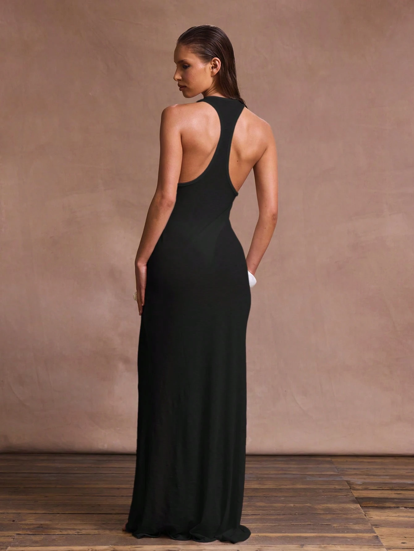 Musera Resort Robe longue sans manches dos nageur en maille chinée transparente, coupe — vue 8
