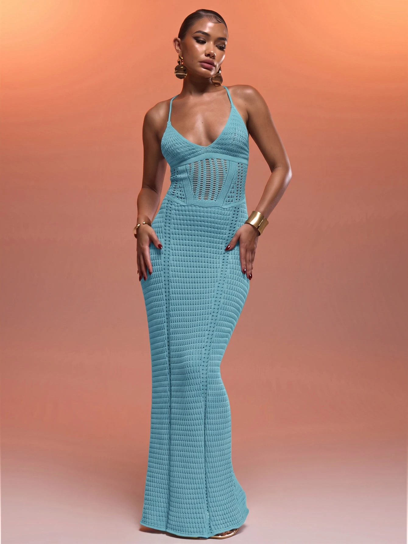 MUSERA Robe pull maxi élégante et sexy avec corsage à bretelles spaghetti, panneau en — vue 2