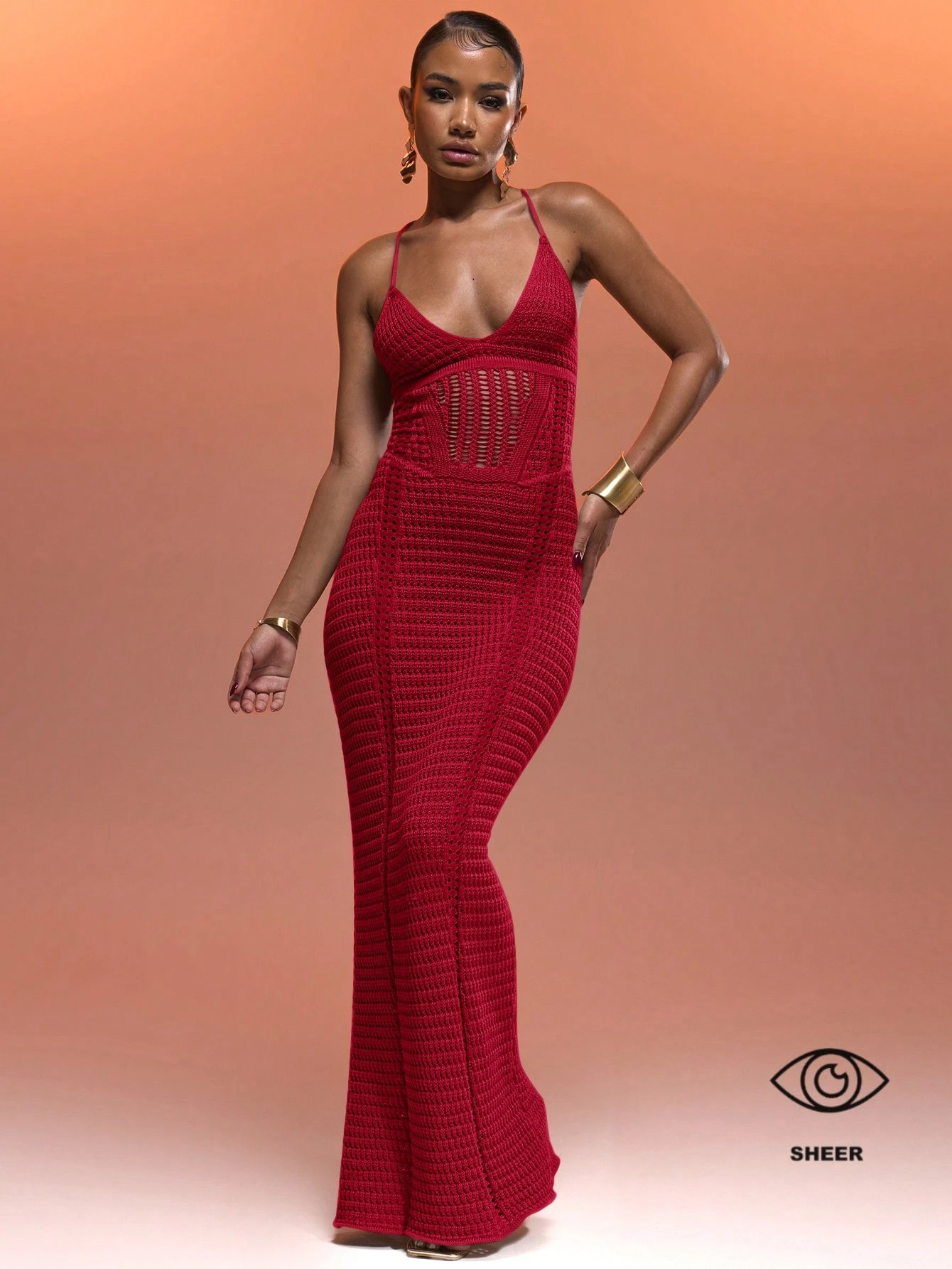 MUSERA Robe pull maxi élégante et sexy avec corsage à bretelles spaghetti, panneau en — vue 5