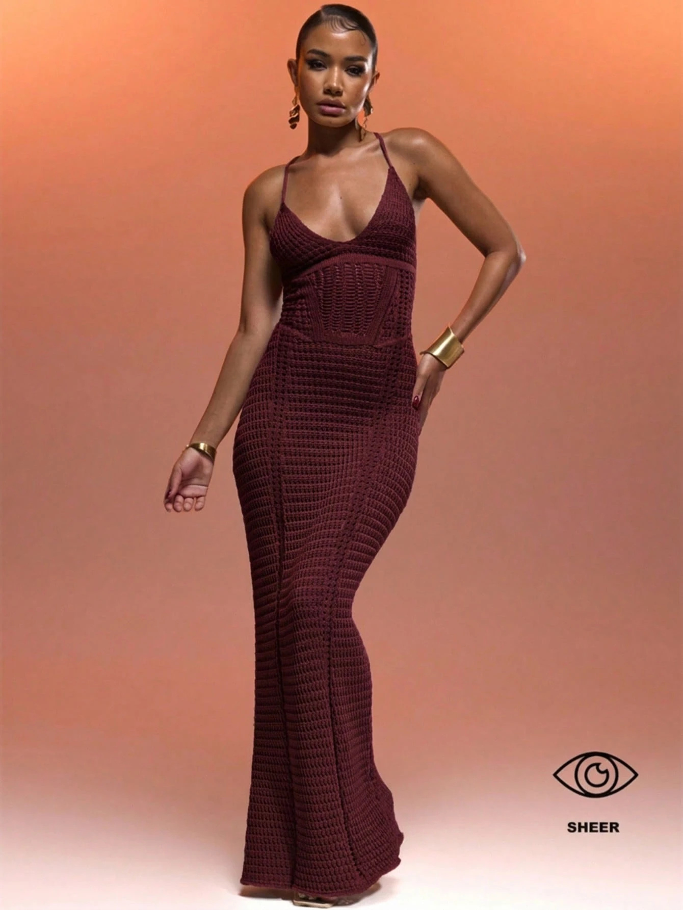 MUSERA Robe pull maxi élégante et sexy avec corsage à bretelles spaghetti, panneau en — vue 3