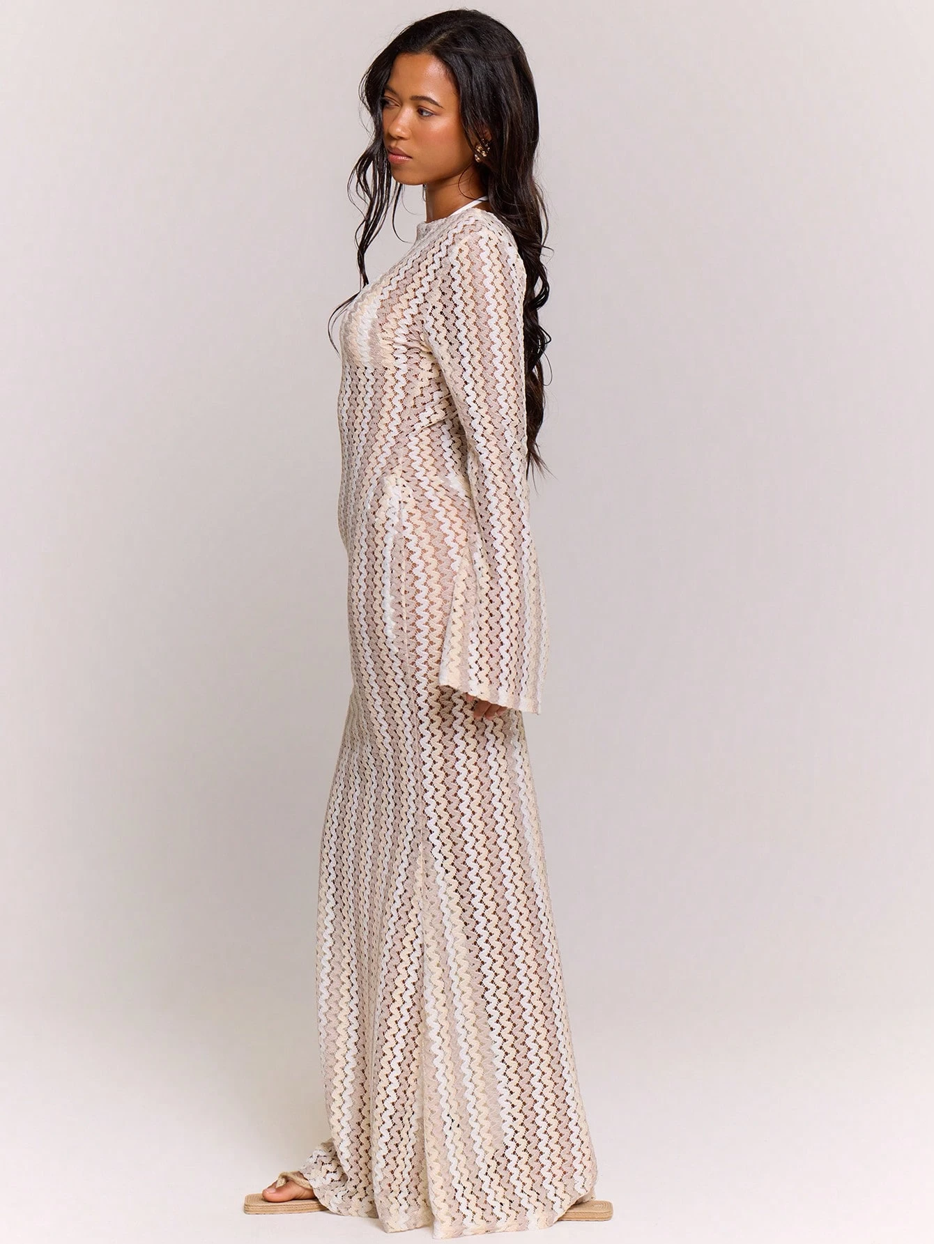 MUSERA Robe Maxi Évasée en Tricot Rayé Texturé Printemps Été Vacances Bohème Ibiza — vue 12