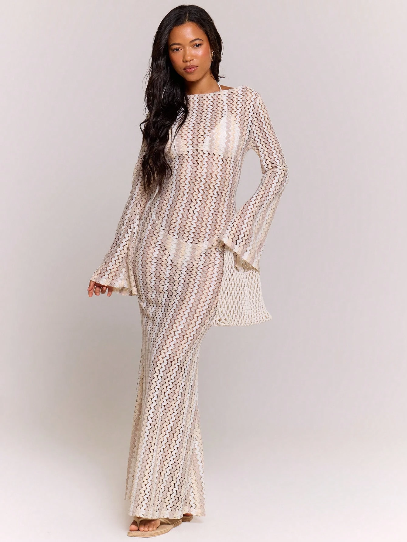 MUSERA Robe Maxi Évasée en Tricot Rayé Texturé Printemps Été Vacances Bohème Ibiza — vue 7