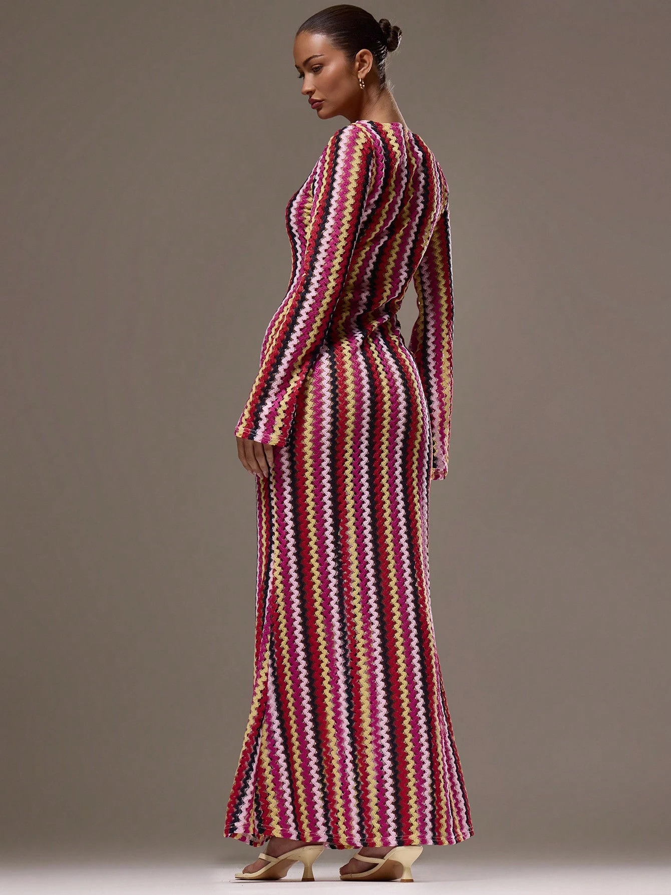 MUSERA Robe longue évasée en tricot rayé texturé, style bohème Ibiza, élégante et — vue 10