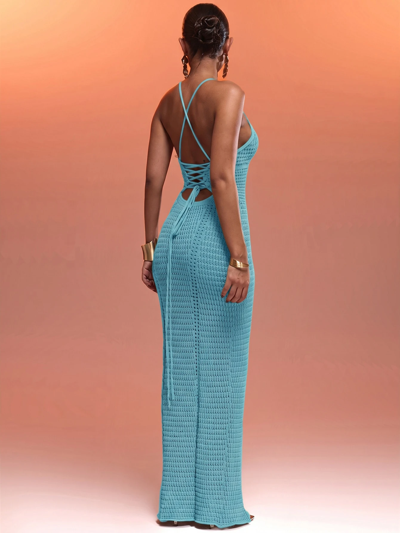 MUSERA Robe pull maxi élégante et sexy avec corsage à bretelles spaghetti, panneau en — vue 11
