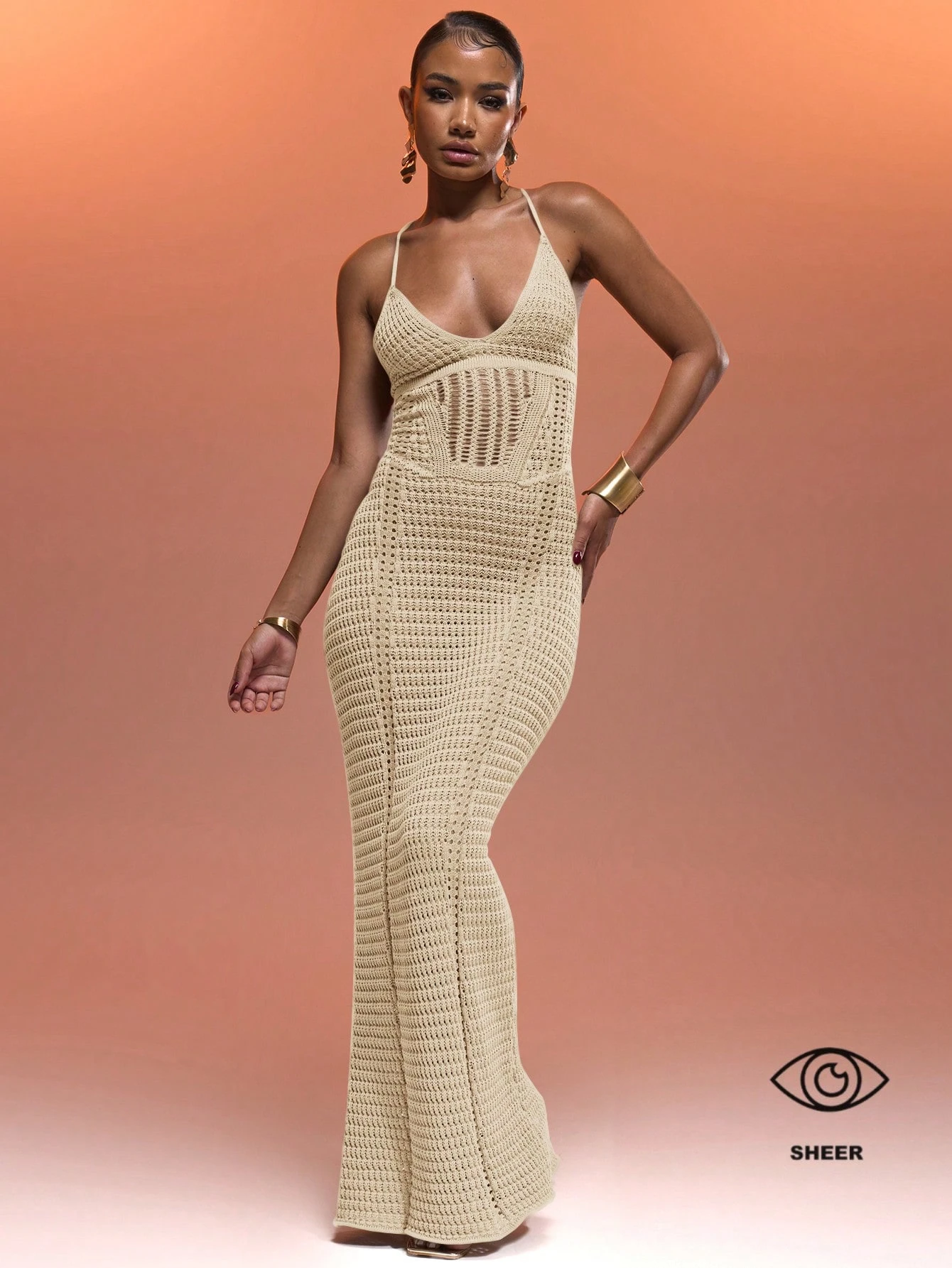 MUSERA Robe pull maxi élégante et sexy avec corsage à bretelles spaghetti, panneau en — vue 9